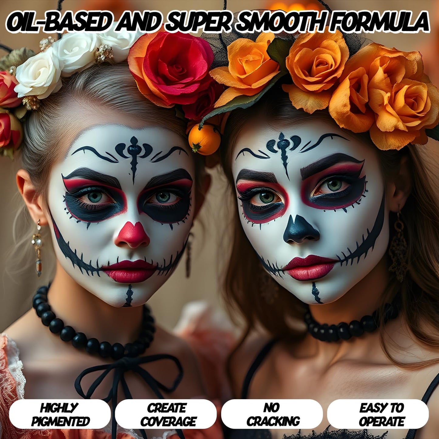 White Black Face Paint Makeup Halloween - 60g Halloween Make Up Kit Kids Adults, Halloween Face Paints Kit for Children, Skeleton Zombie Clown Makeup Halloween, Body Paint for Fancy Dress Festivals
