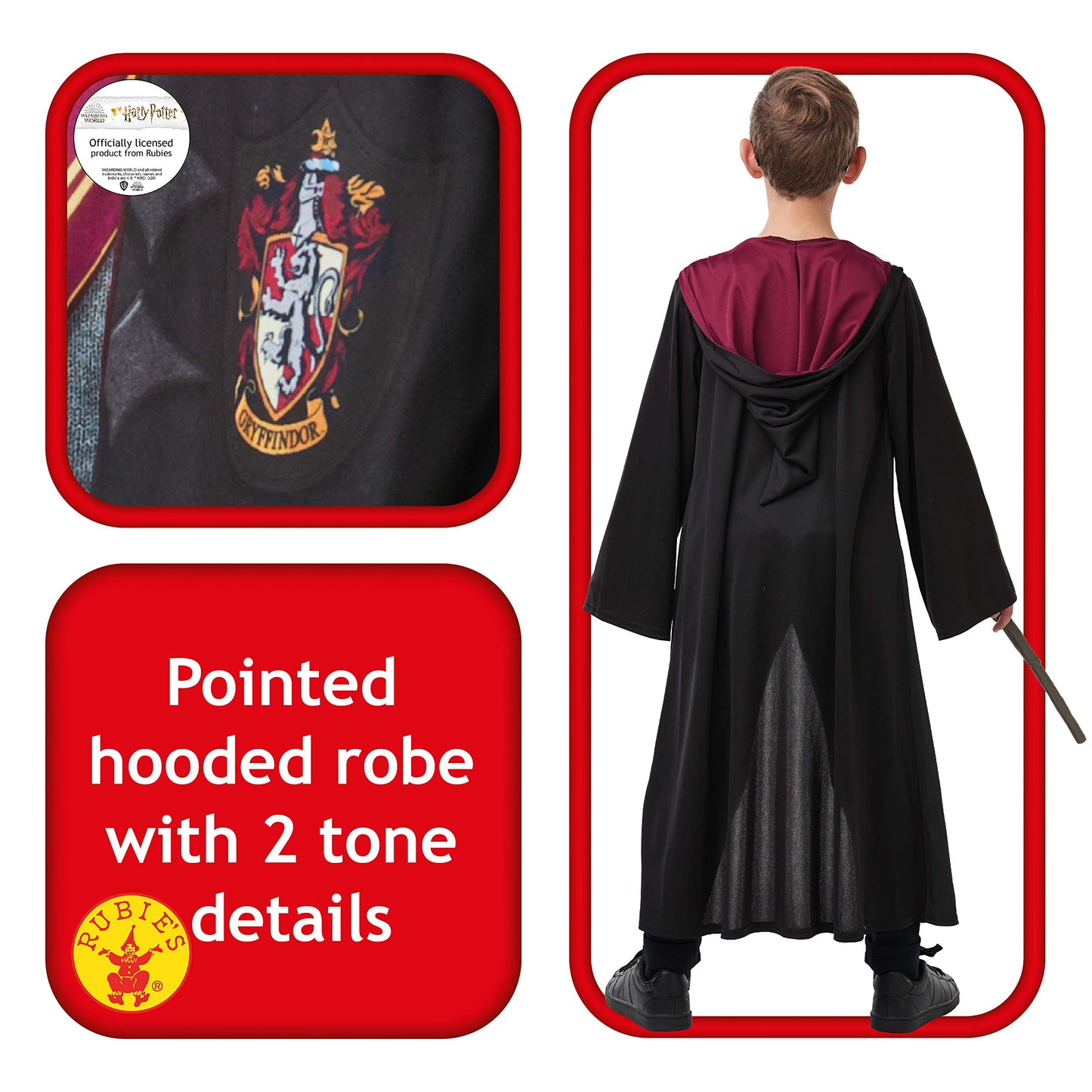 Rubies Official Harry Potter Gryffindor Deluxe Robe Costume, Includes Wand and Glasses, Childs Size Large Age 7-8 Years Halloween