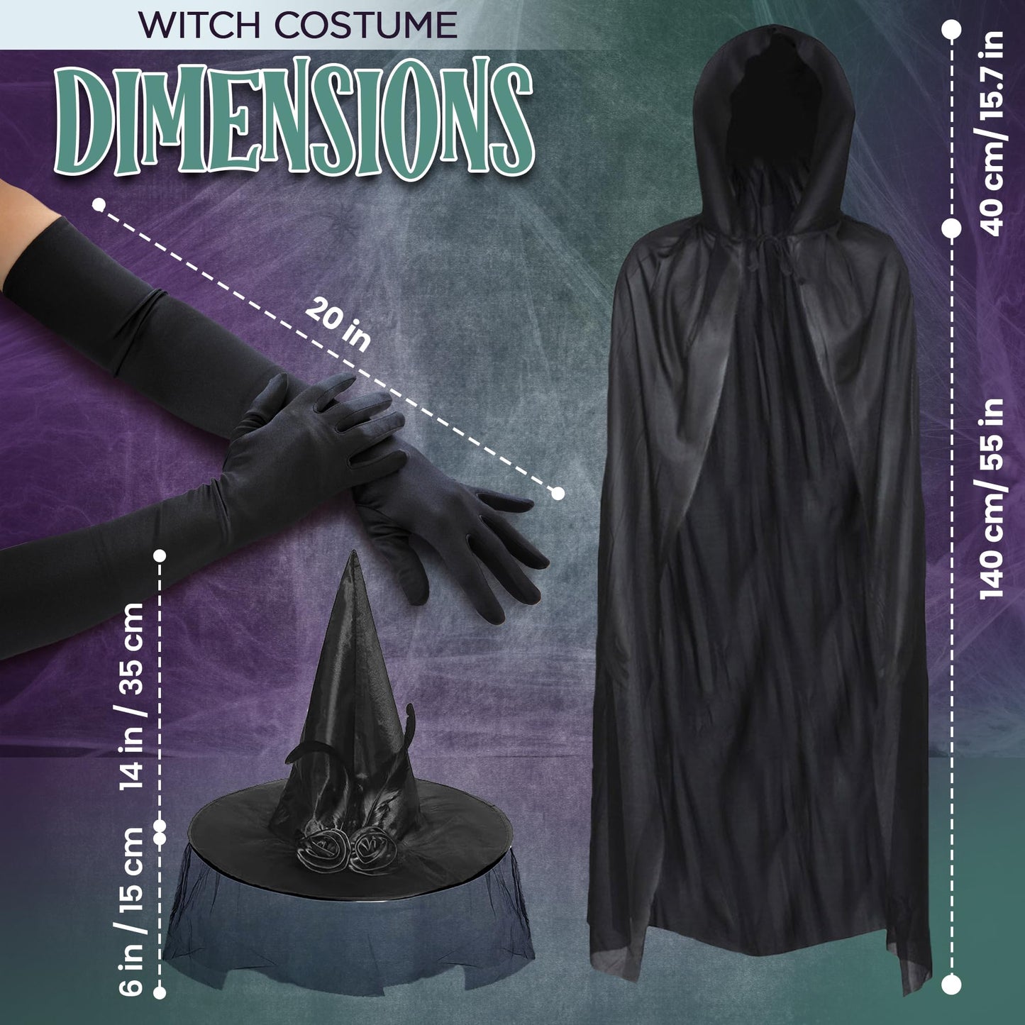 Womens Witch Costume Halloween Accessories Adult - Black Hooded