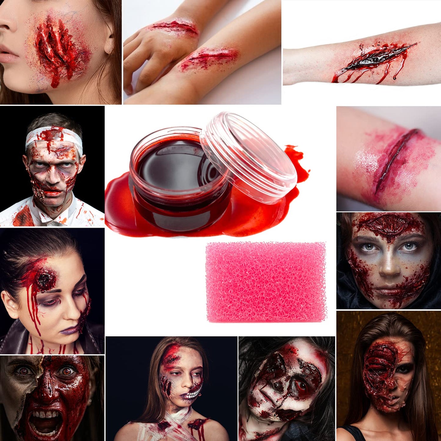 immetee SFX Makeup Kit, Halloween Special Effect Face Body Paint Stage Makeup, Face Paint Palette+3 Scar Wax+1 Fake Blood+4 Paint Brushes+1 Paint Spatula+1 Face Paint Sponge+1 Paint Palette.