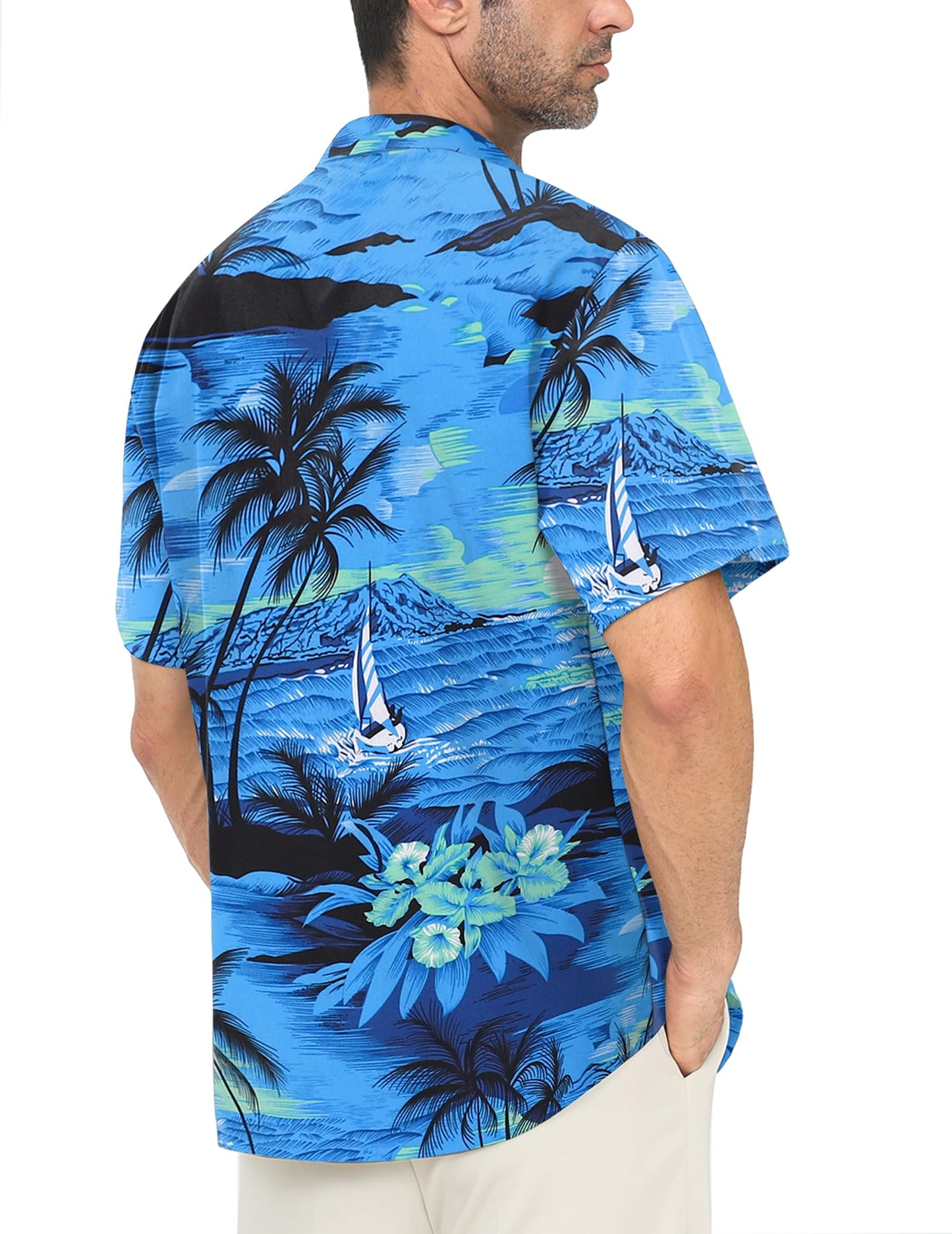 Hawaiian Shirt for Men with Chest Pocket - Short Sleeve Lightweight