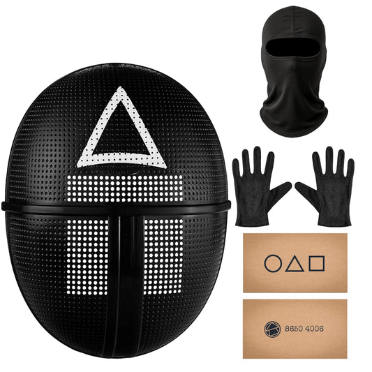 Squid Game triangle guard mask costume set, front view