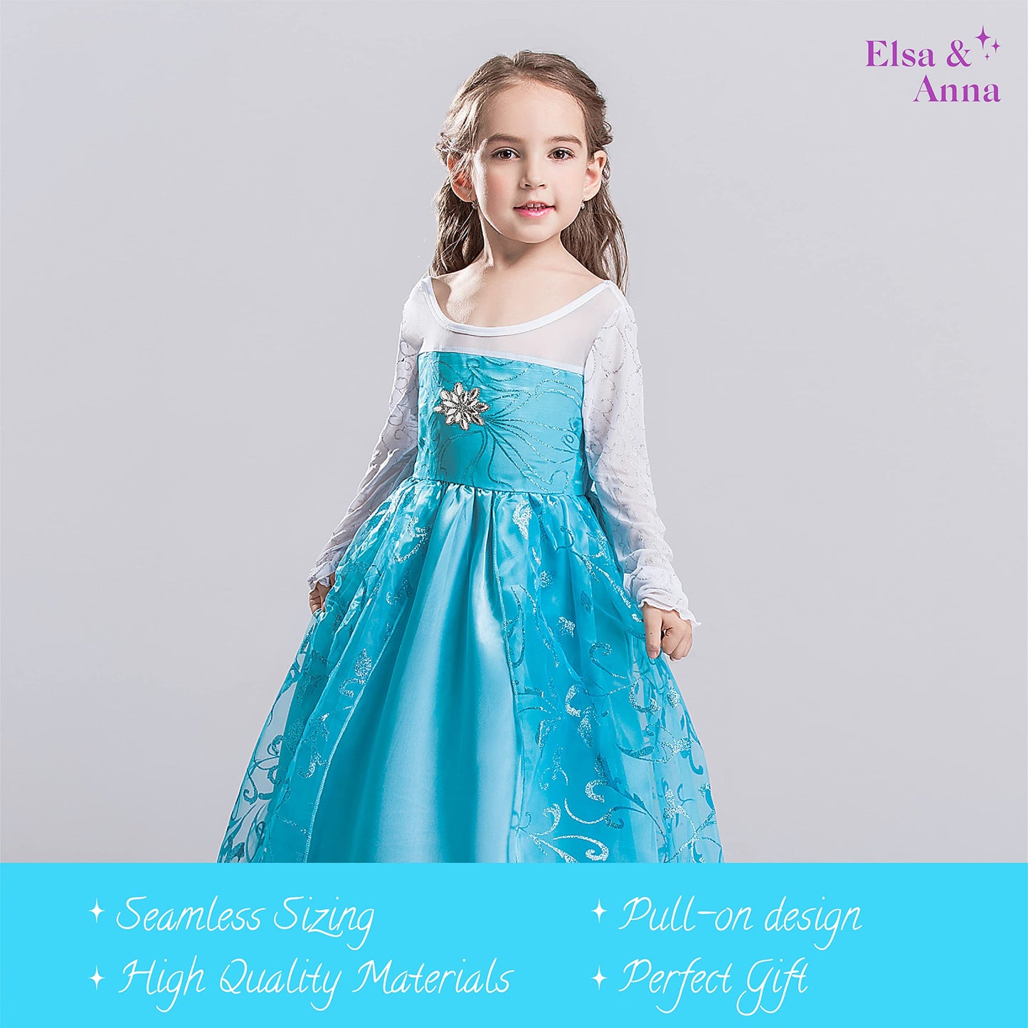 ELSA & ANNA UK Girls Party Outfit Fancy Dress Snow Queen Princess Halloween Costume Cosplay Dress (4-5 years, UK-SEP302)