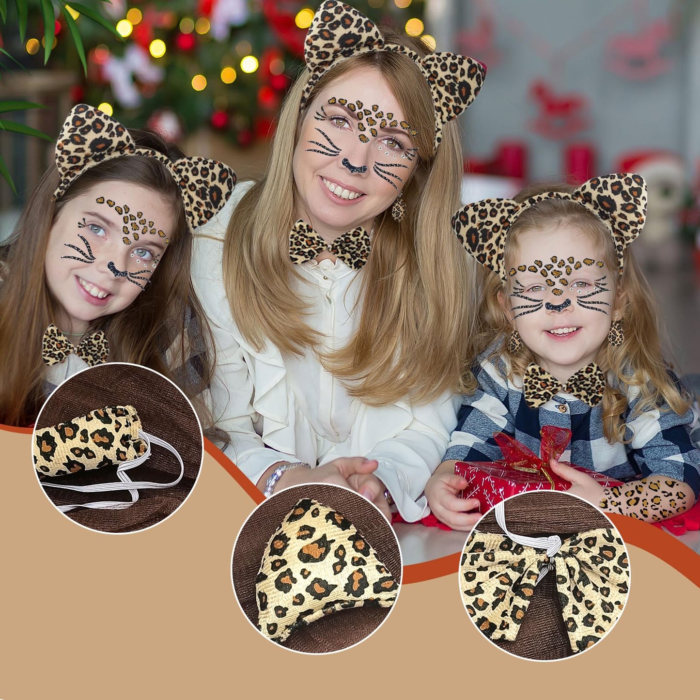 Leopard Print Costume Set - Leopard Face Art Sticker Ear Headband