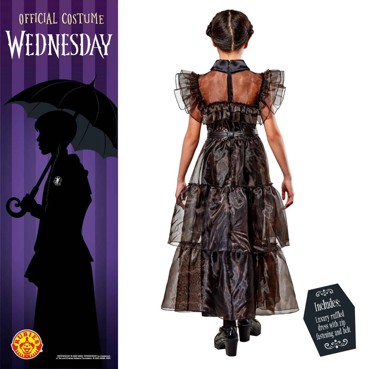 Rubies 1000886M000 Wednesday Rave 'N Dance Costume Addams Adult Fancy Dress, Girls, 9-10 Years Halloween Halloween