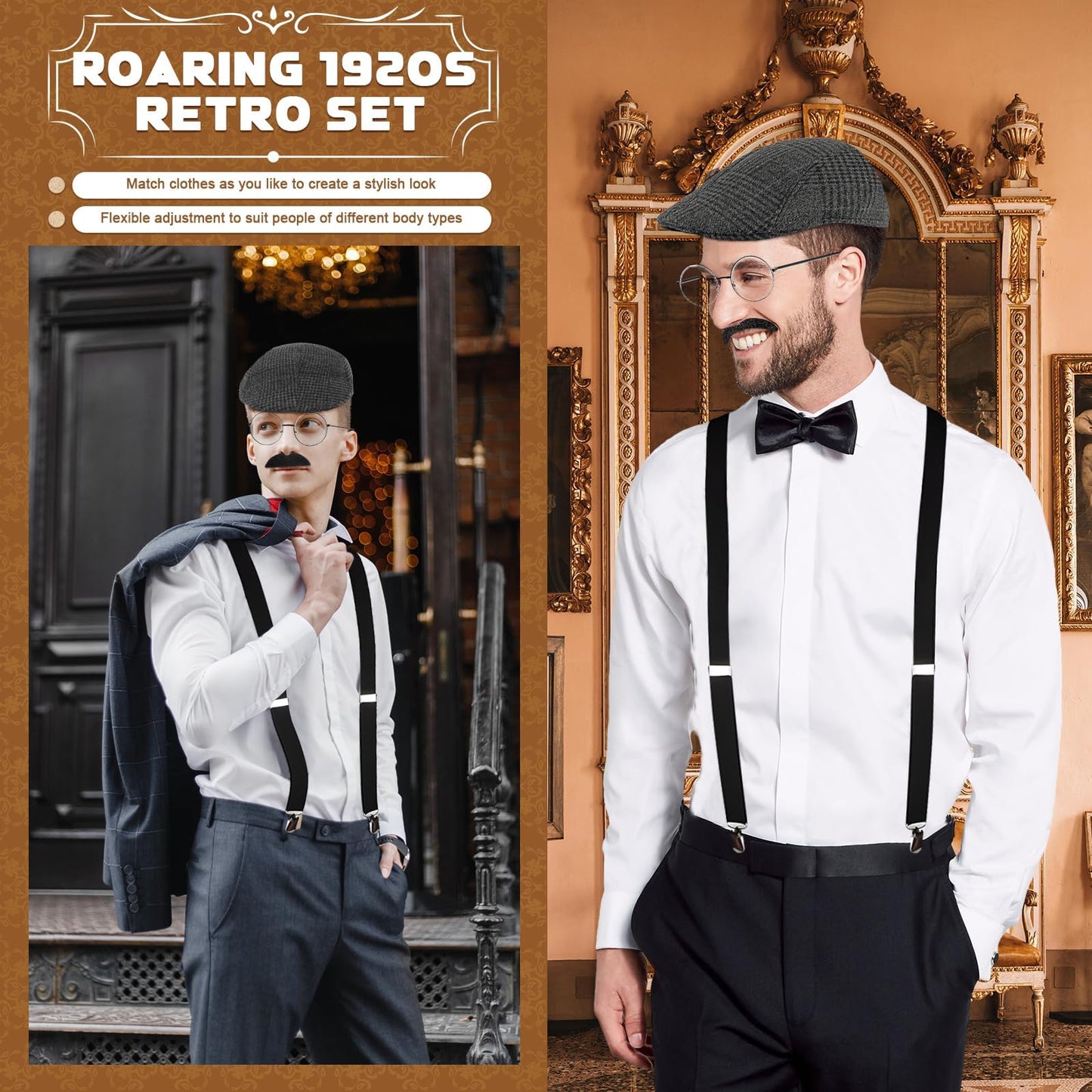 1920s Gatsby Costume Accessories Set - Mens Fancy Dress with Beret