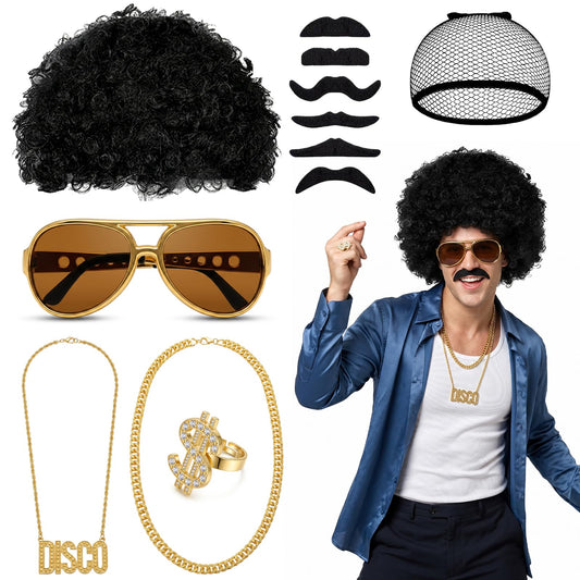 Disco Hippie Costume Set for Men Women - Funky Afro Wig - Hippie