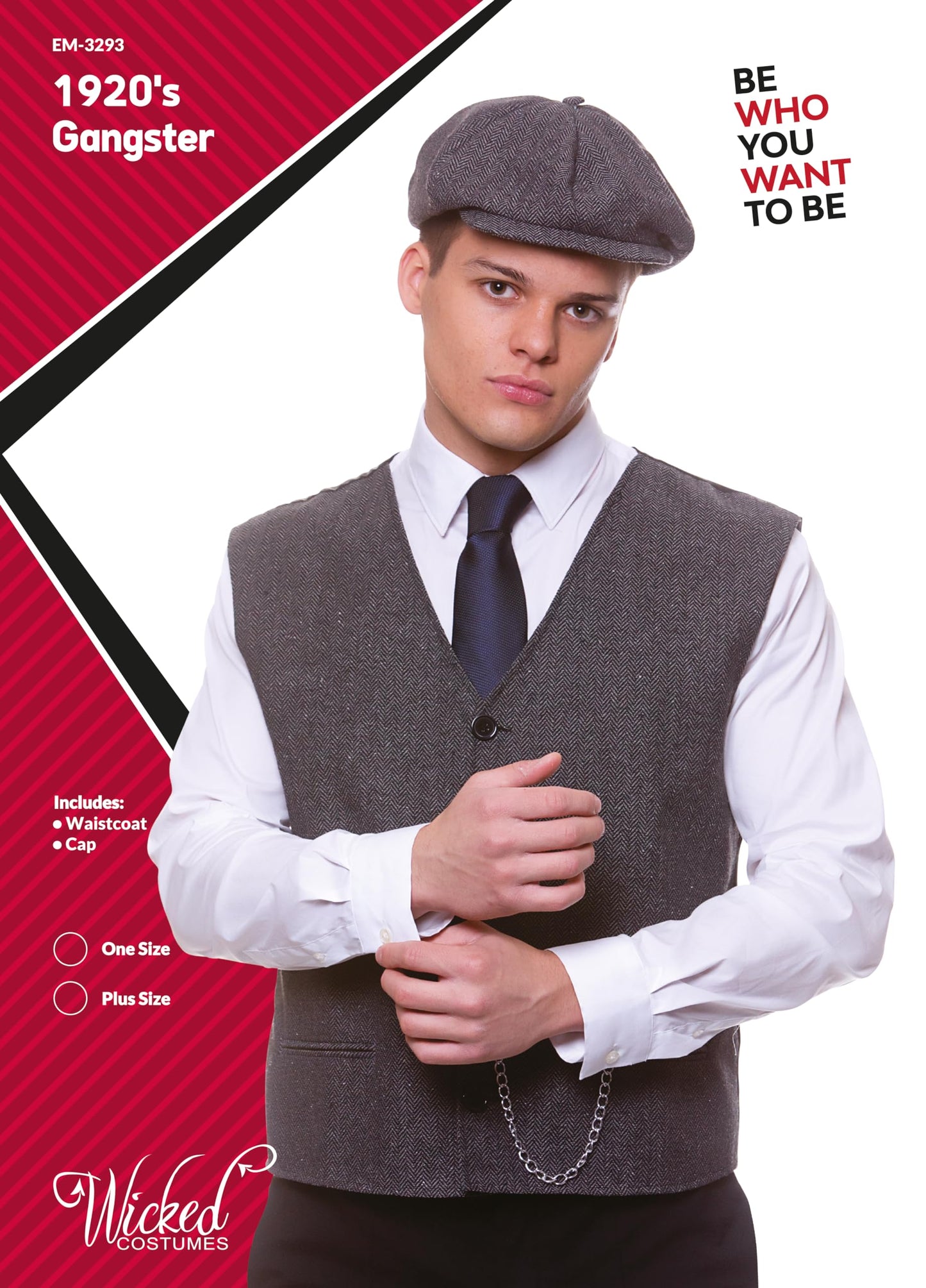 Adult Mens 1920s Gangster Fancy Dress Costume - Waistcoat & Flat