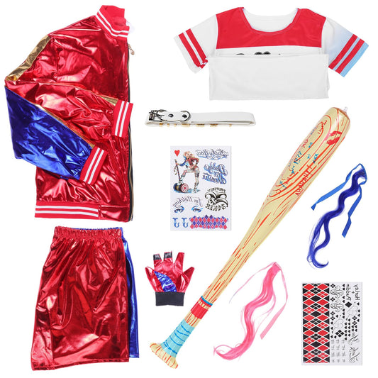 Alaiyaky Harley Quinn Costumes Cosplay Outfits Clown Gloves Collar Wig Bottom Stickers Balloons For Girl Carnival Halloween