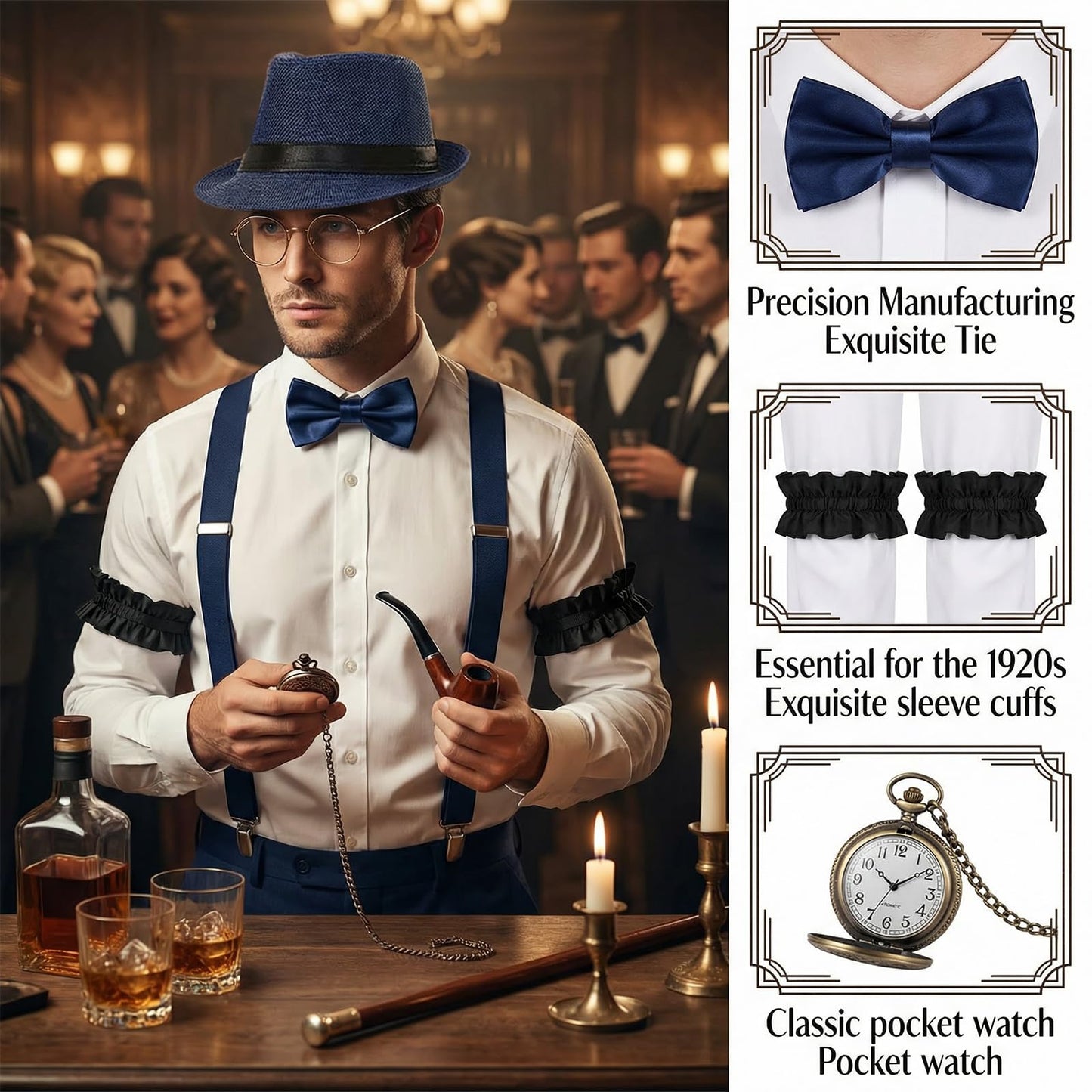1920s Accessories for Men - Gentleman Fancy Dress Set with Hat