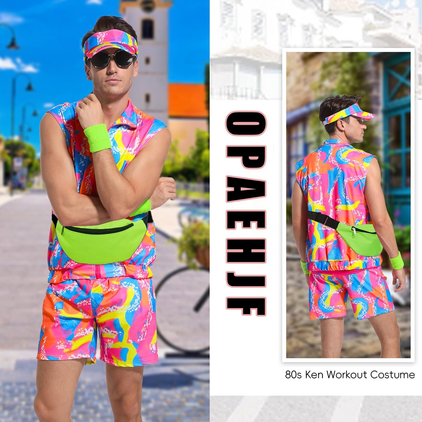 OPAEHJF 80s Men Workout Costume Halloween Cosplay Couples Outfits 80s 90s Workout Costume Outfit Set for Adult Men (L)
