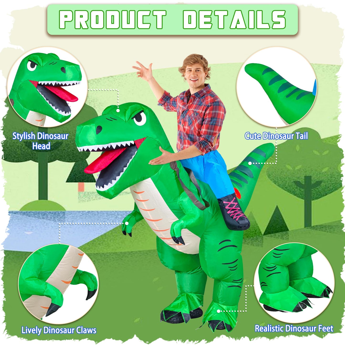 Goenb Inflatable Dinosaur Costume Adult, Blow Up Dinosaur Costume Funny Riding T Rex Costumes Adults for Easter Halloween Cosplay Party