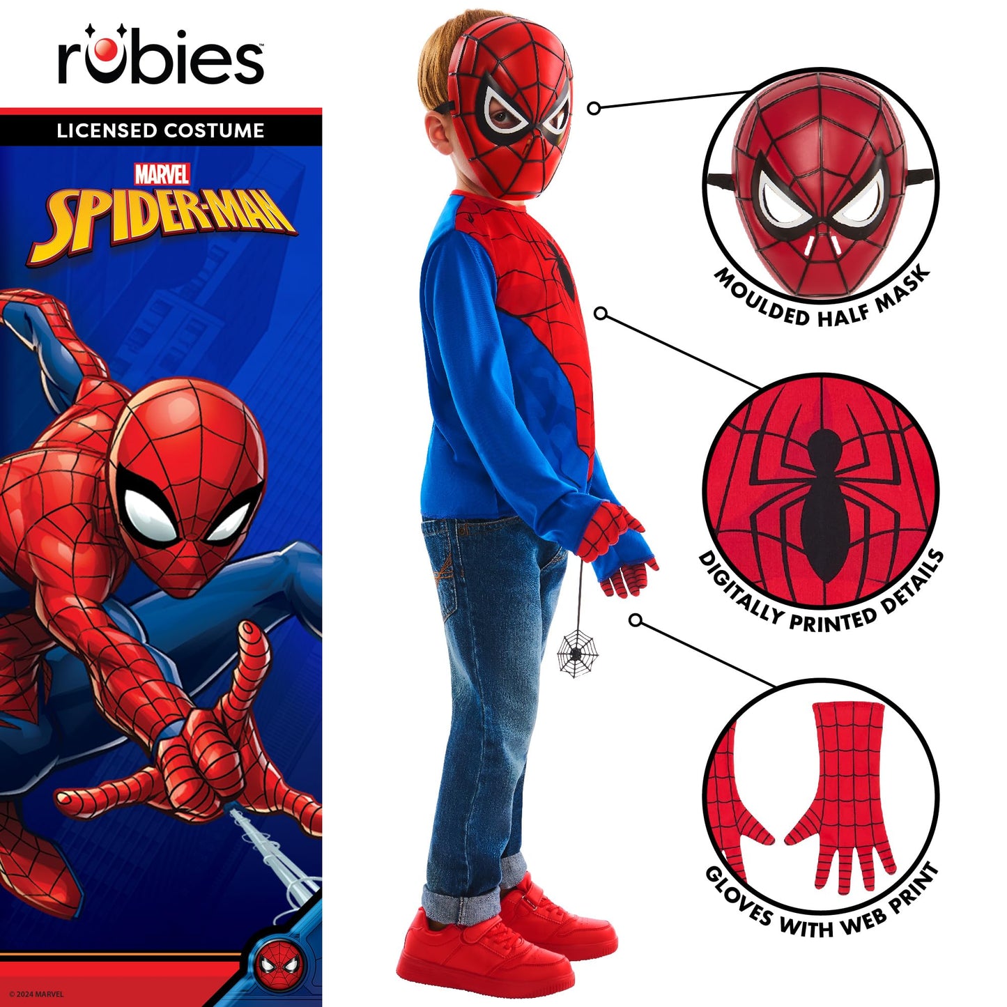 Rubies Official Marvel Spiderman Dress Up Set Child Costume, Kids Fancy Dress, Size Ages 4-6 Years Halloween