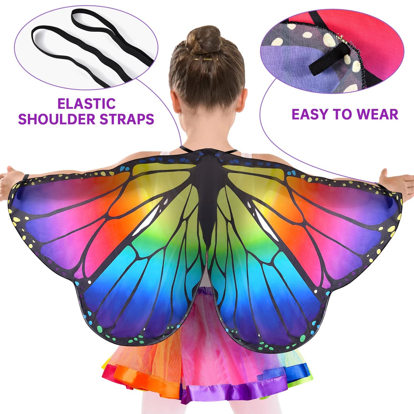 Tacobear Kids Butterfly Costume for Girls with Butterfly Wings Tutu Skirt Headband Mask Tattoos Butterfly Dress Up Cosplay Set Carnival Halloween Costume (Colorful)