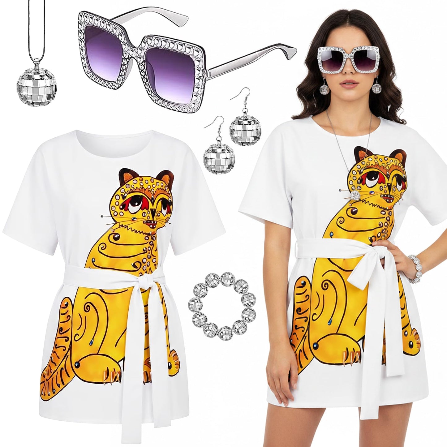70s Fancy Dress Costume for Women - Disco Outfit with Disco Ball