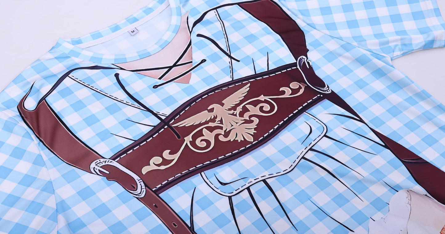 LIKPOJA Men's Bavarian Oktoberfest Costume Shirts German Beer Short Sleeve T-Shirts for Adult(Blue A,XL)