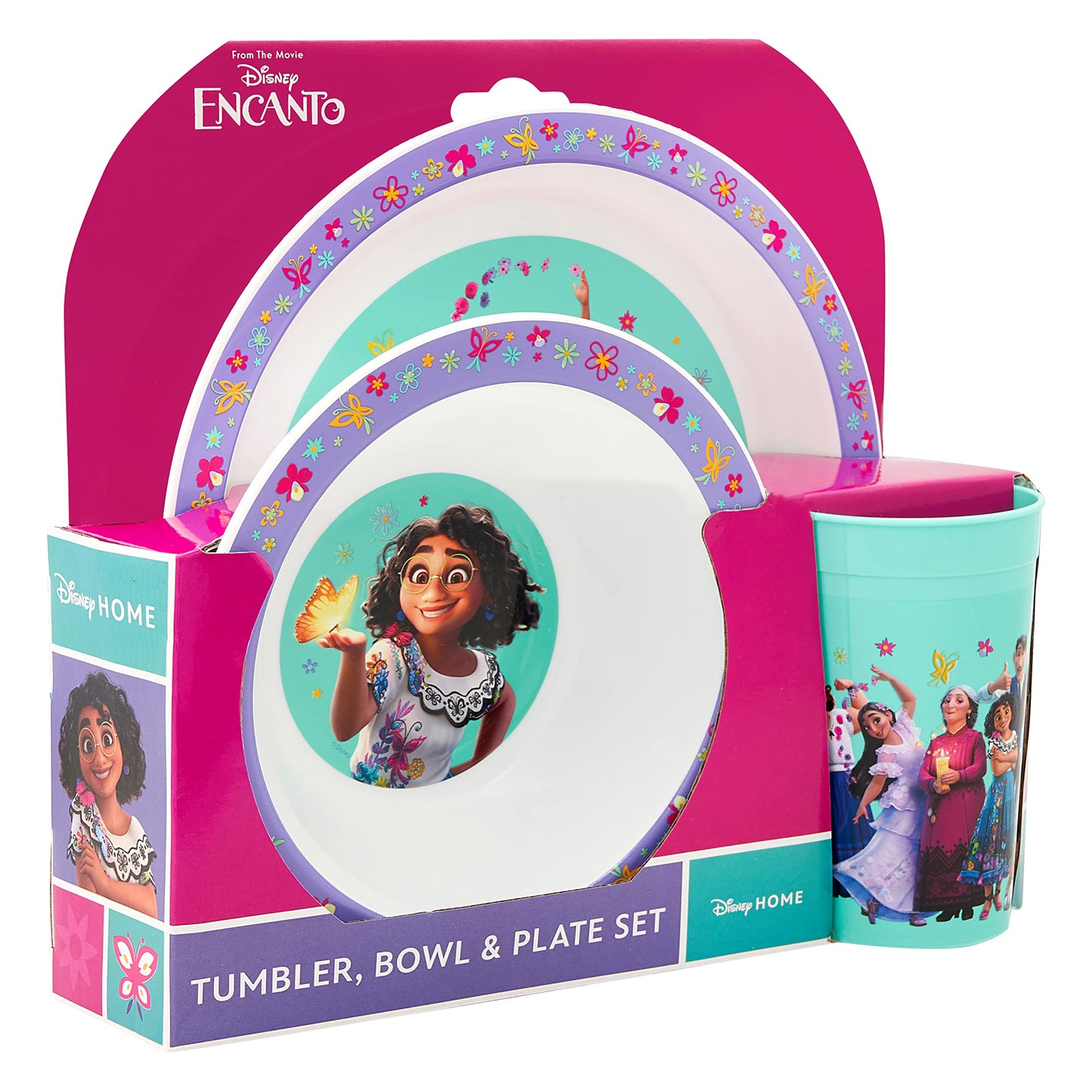 Disney Encanto Kids Tableware Set – 3 Piece Reusable PP Plate, Bowl & Cup for Children - Tumbler & Dinnerware Set for Mealtimes – for 36 Months & Up