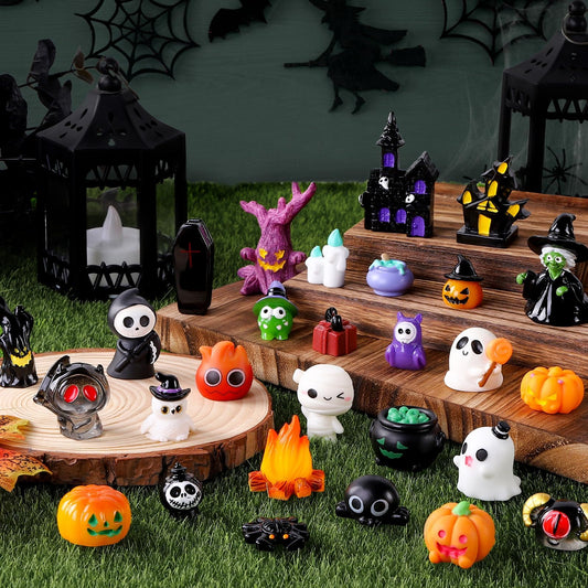 50-piece set of mini resin Halloween figurines in assorted spooky designs
