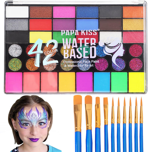 Face Painting Kit - 42 Colors Body Paint with Brushes - Safe