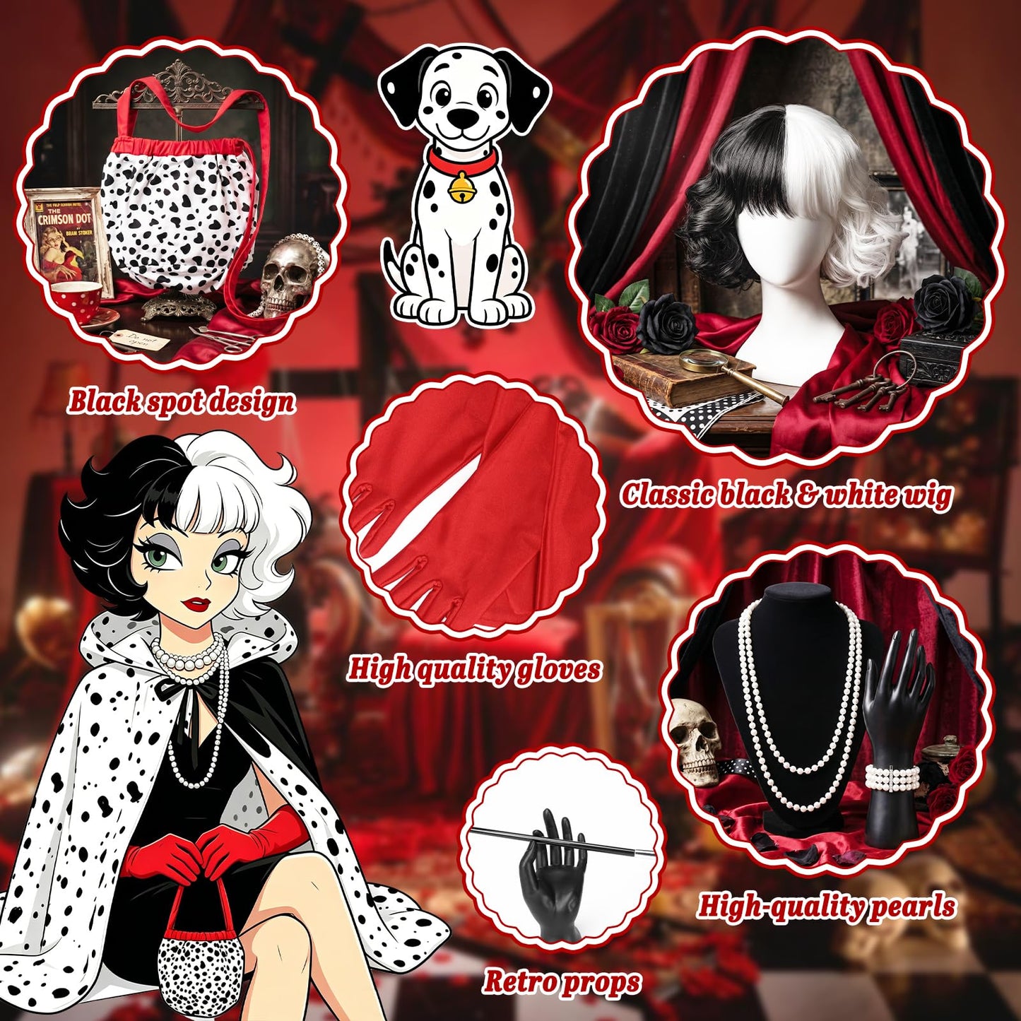 Cruella Costume Accessories Set for Women - Villain Fancy Dress Kit (image 5)