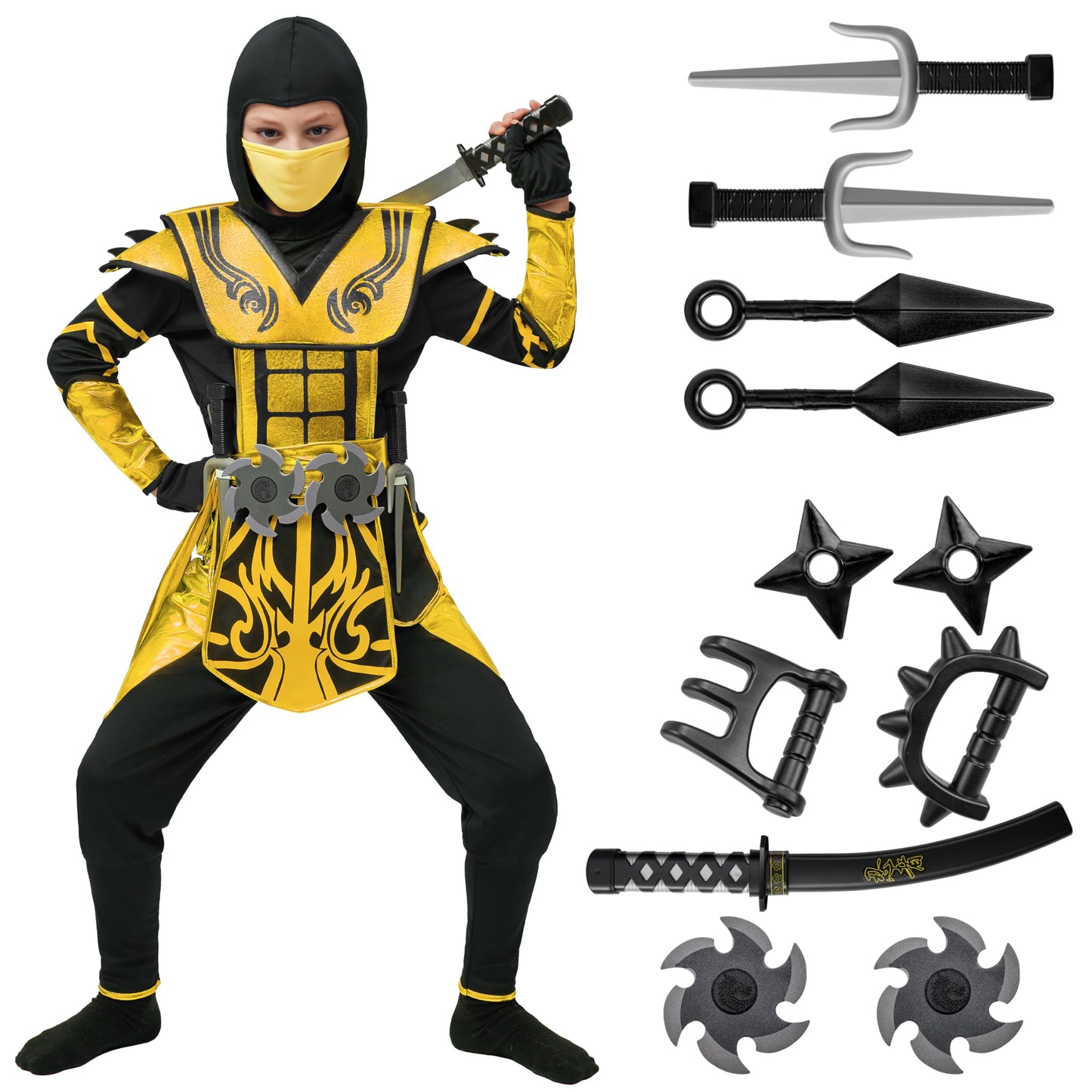 Spooktacular Creations Halloween dress up for Child Boy Golden Ninja costume (Large (10-12 yrs))