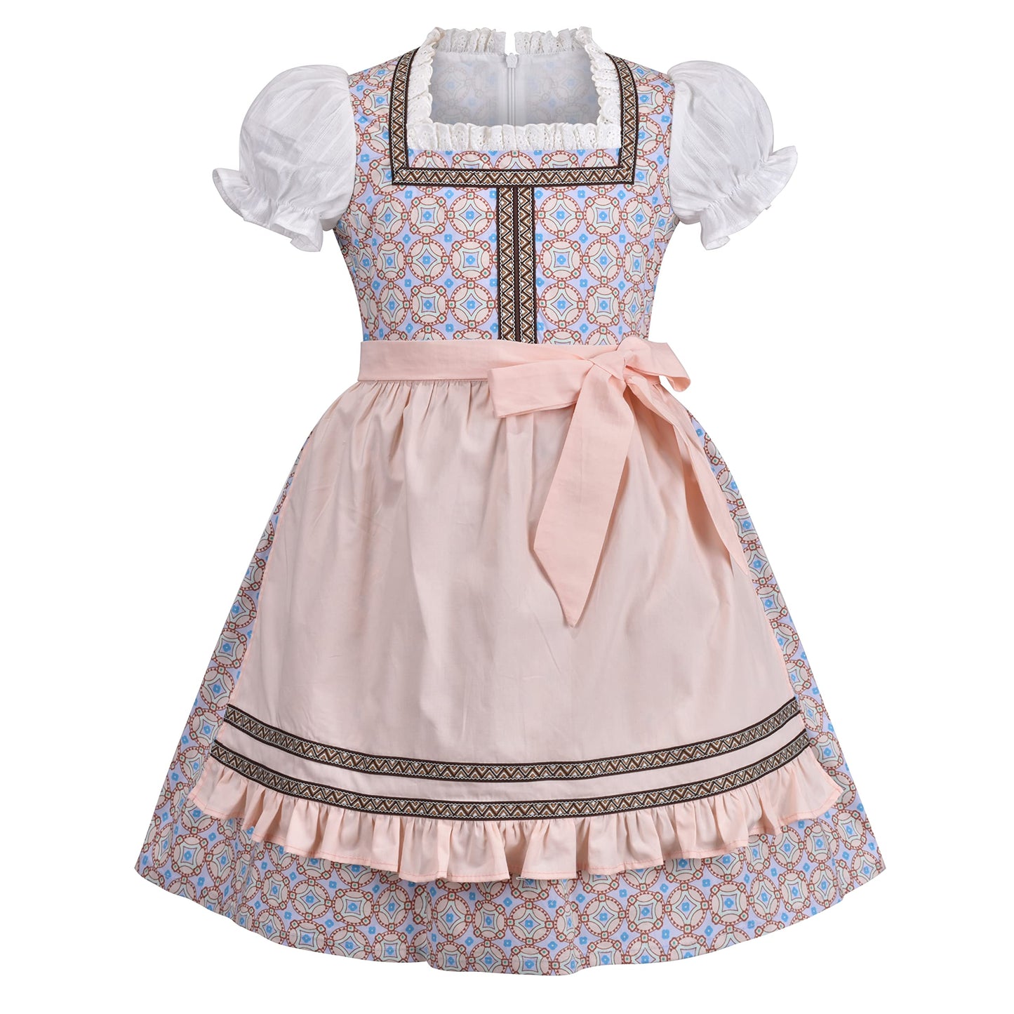Sunny Fashion Girl Dress Pink German Dirndl Oktoberfest Beer Outfit with Apron Bavarian Festival Age 7 Years