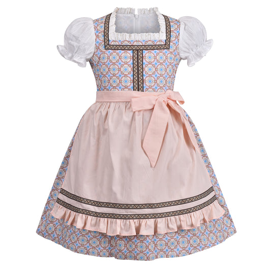 Sunny Fashion Girl Dress Pink German Dirndl Oktoberfest Beer Outfit with Apron Bavarian Festival Age 7 Years