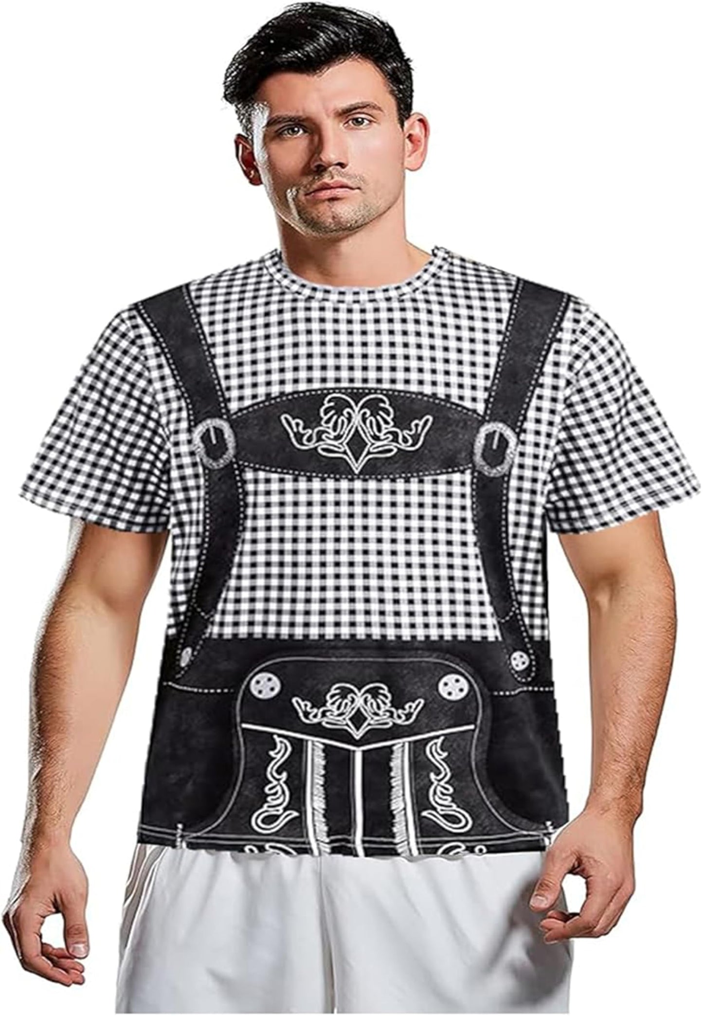 LIKPOJA Men's Bavarian Oktoberfest Costume Shirts German Beer Short Sleeve T-Shirts for Adult(Black A,S)