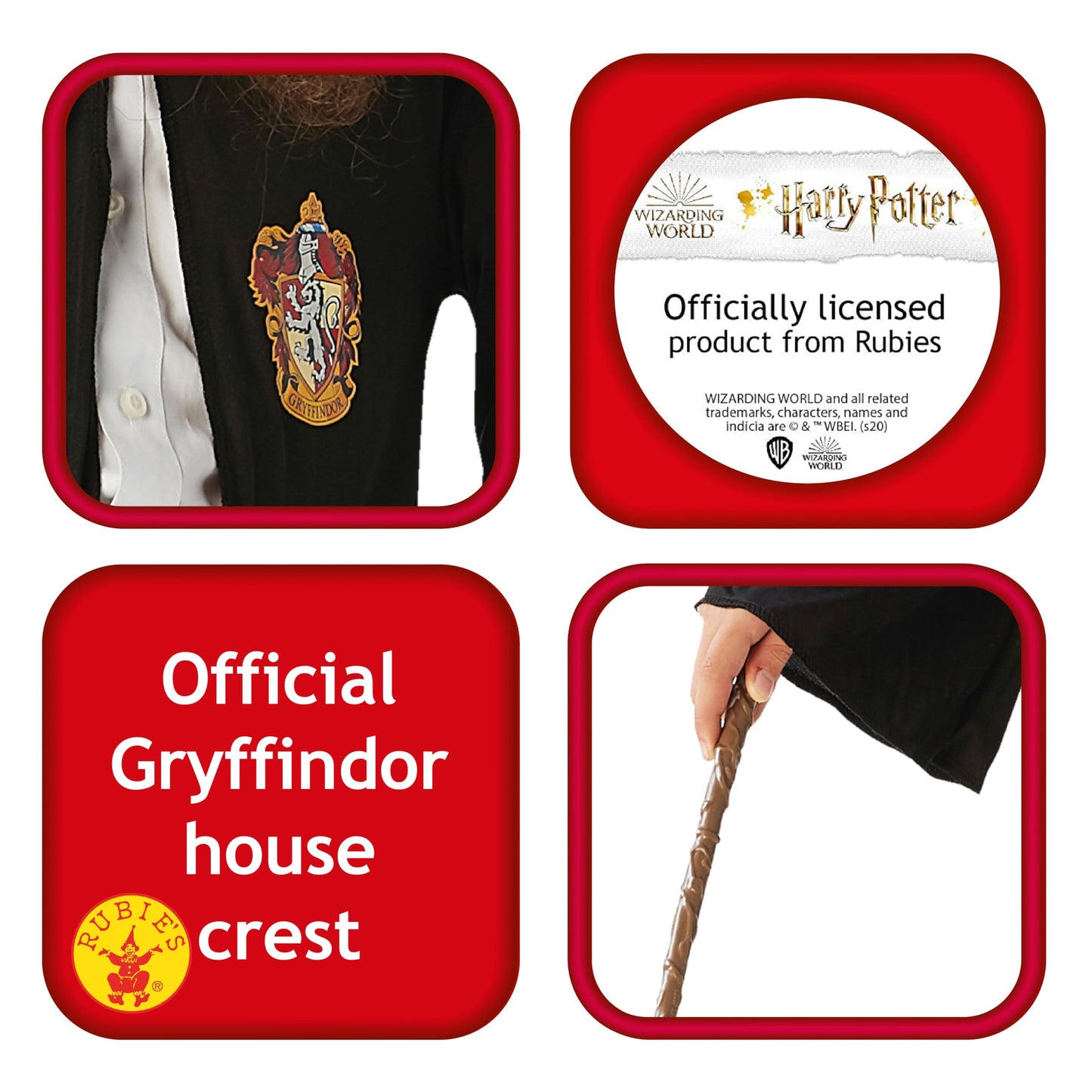 Rubies Official Harry Potter Hermione Granger Gryffindor Costume Set, with Robe, Wig and Wand, One Size Approx Age 4-8 Years, Black Halloween