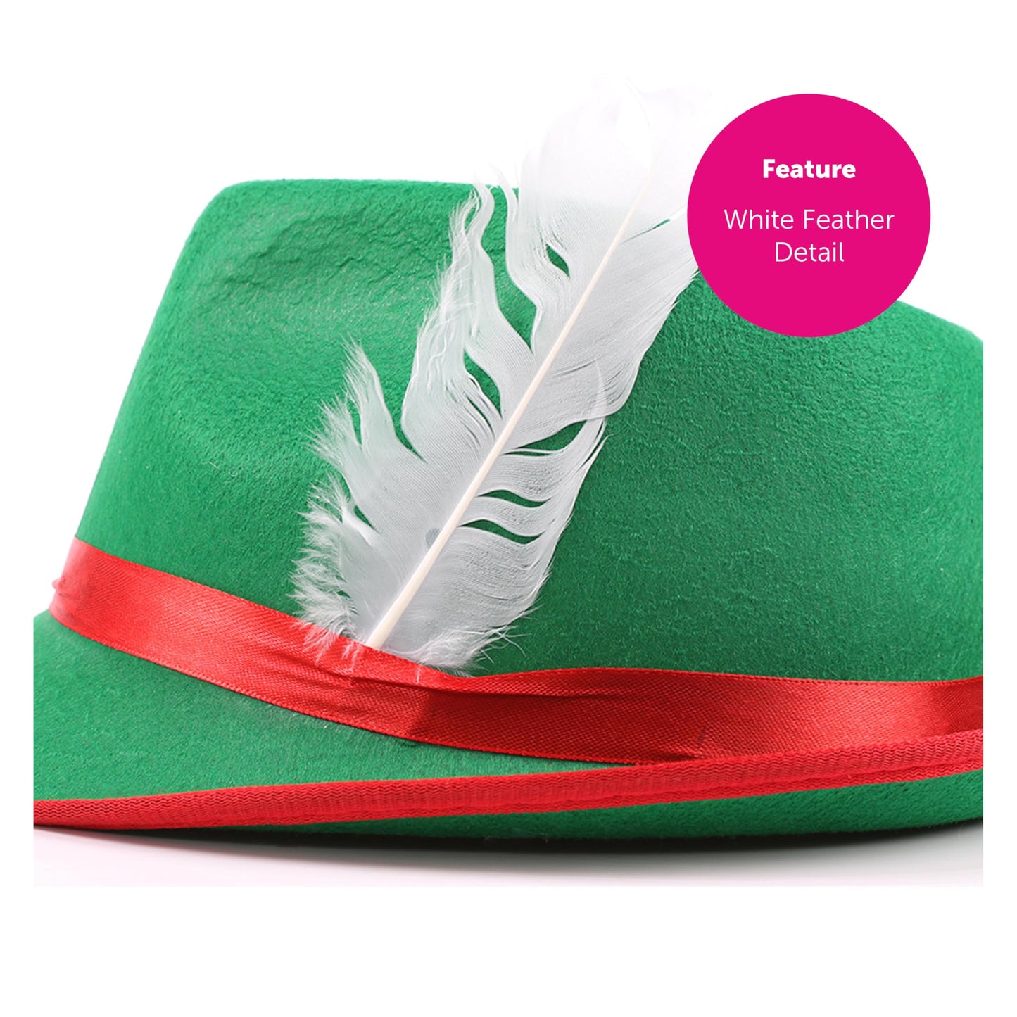 Adults Green Bavarian Hat - Pack of 6 Green and Red Oktoberfest Hat with Feather Detail - Adults German Oktoberfest Fancy Dress Costume Accessory