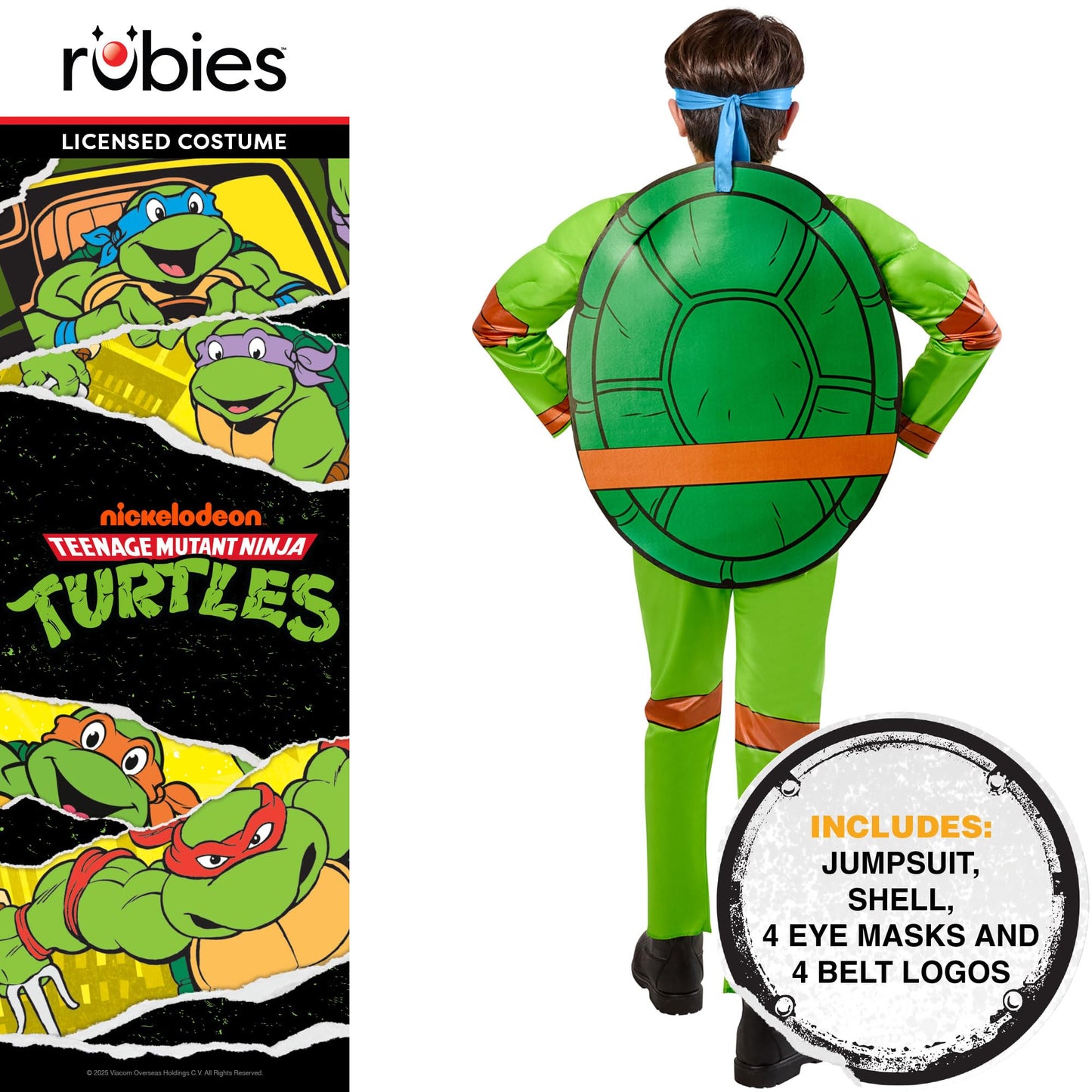 Rubies Official Teenage Mutant Ninja Turtle 4 in 1 Child Costume, Kids Fancy Dress, 9-10 Years Halloween