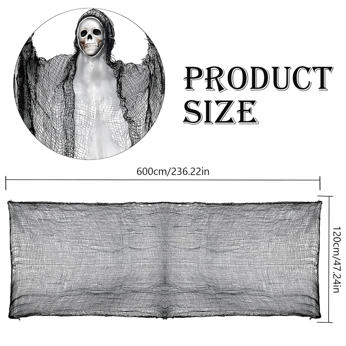 AUXHCYL Halloween Creepy Cloth Decorations, 120 x 600cm Black Spooky Scary Gauze Decor Halloween Decorations for Party Indoor Outdoor