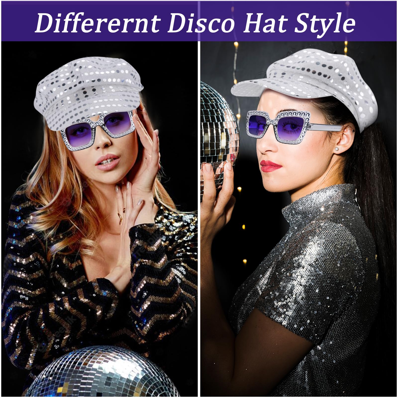 70s Disco Hat Sequin Silver Hat for ABBA Accessories Women (image 7)