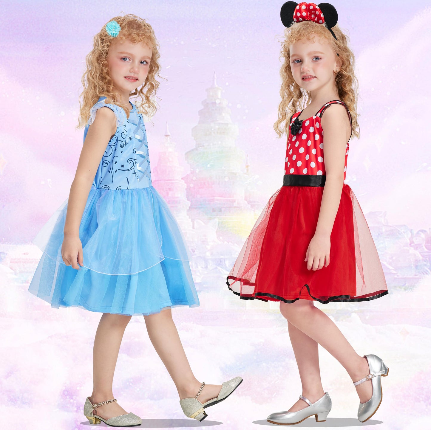 IKALI Princess Dress Up Costume for Toddler Girls, 6 Pcs Fancy Costumes Dresses Outfit Clothes Set for Toddlers 4-6 Years