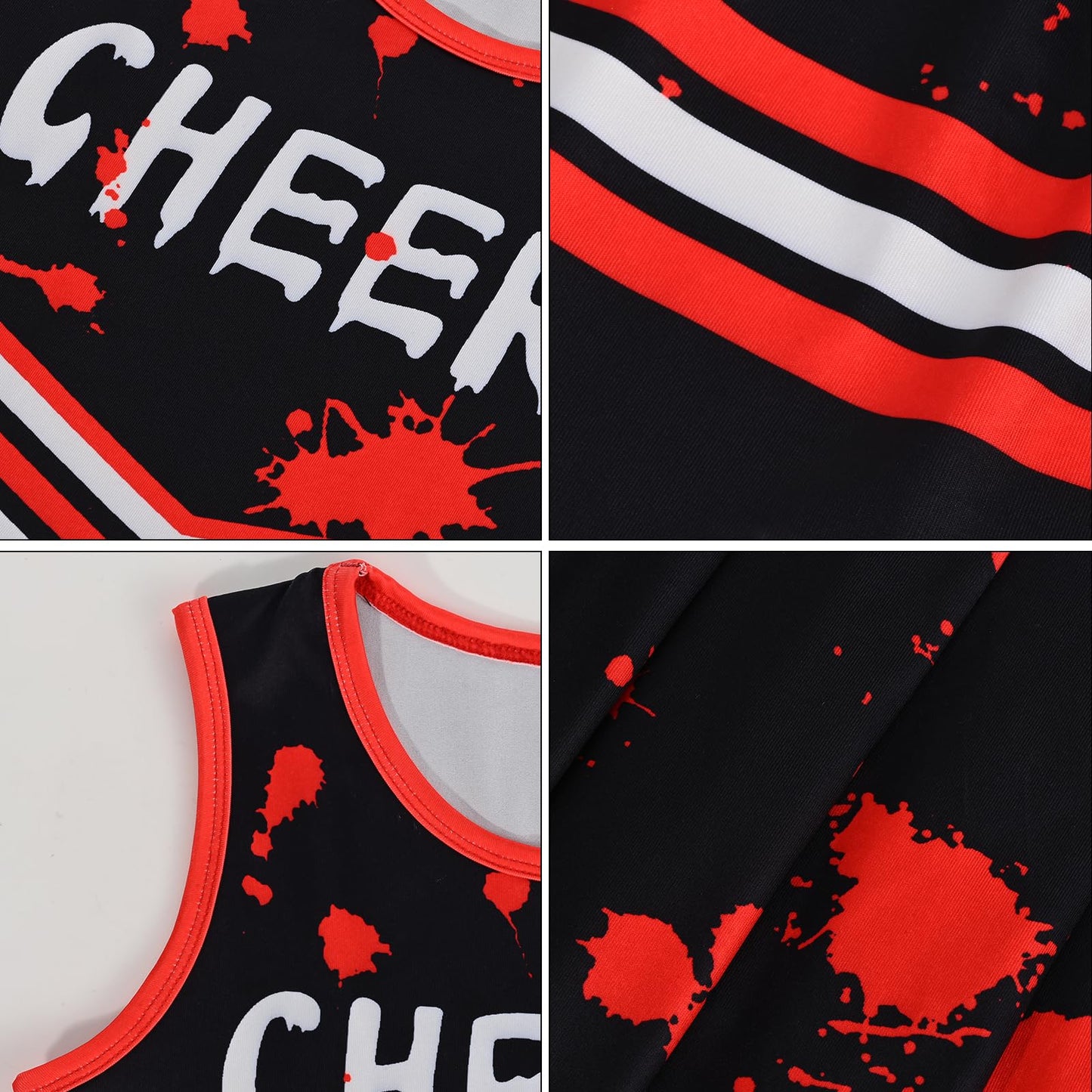 Kavoc 4Pcs Halloween Zombie Cheerleader Costume Accessories Including Black Red Skirt Bow Tie Socks (10-12Years Old)