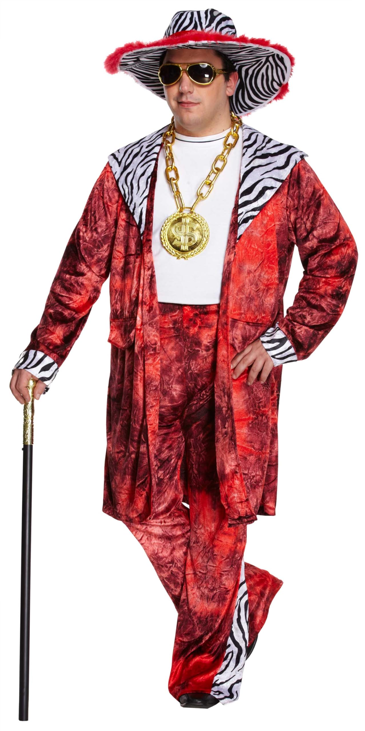 Adult Men's XL Red Velvet Suit with Zebra Print Detail and Matching