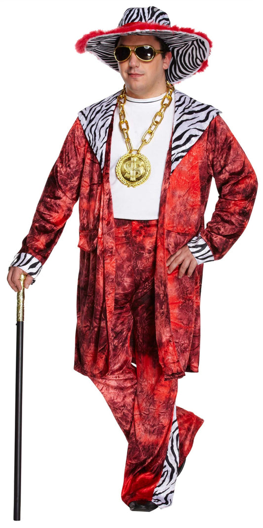 Adult Men's XL Red Velvet Suit with Zebra Print Detail and Matching