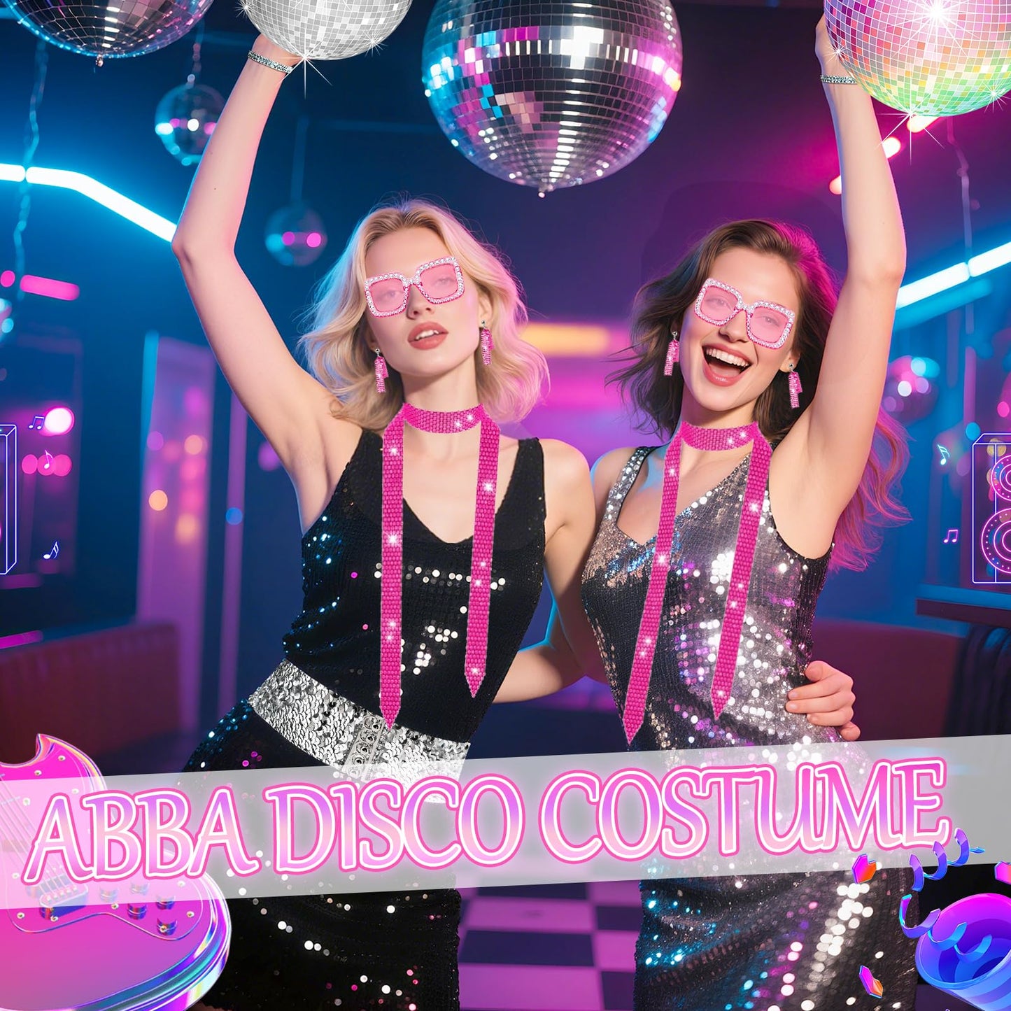 Disco Costume for Women - 1970s Disco Fancy Dress Accessories Set (image 6)