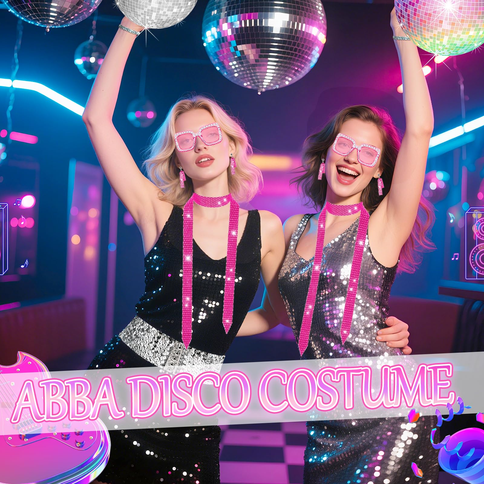 Disco Costume for Women - 1970s Disco Fancy Dress Accessories Set (image 6)