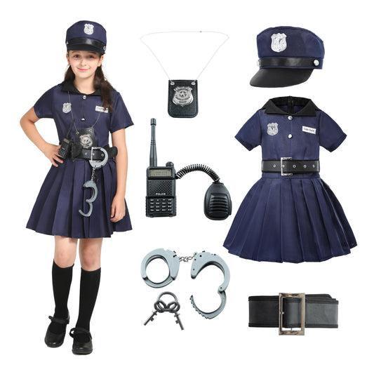 Wizland Kids Police Costume for Girls, Police Uniform Outfit Set for Halloween Fancy Dress Up,12-14years