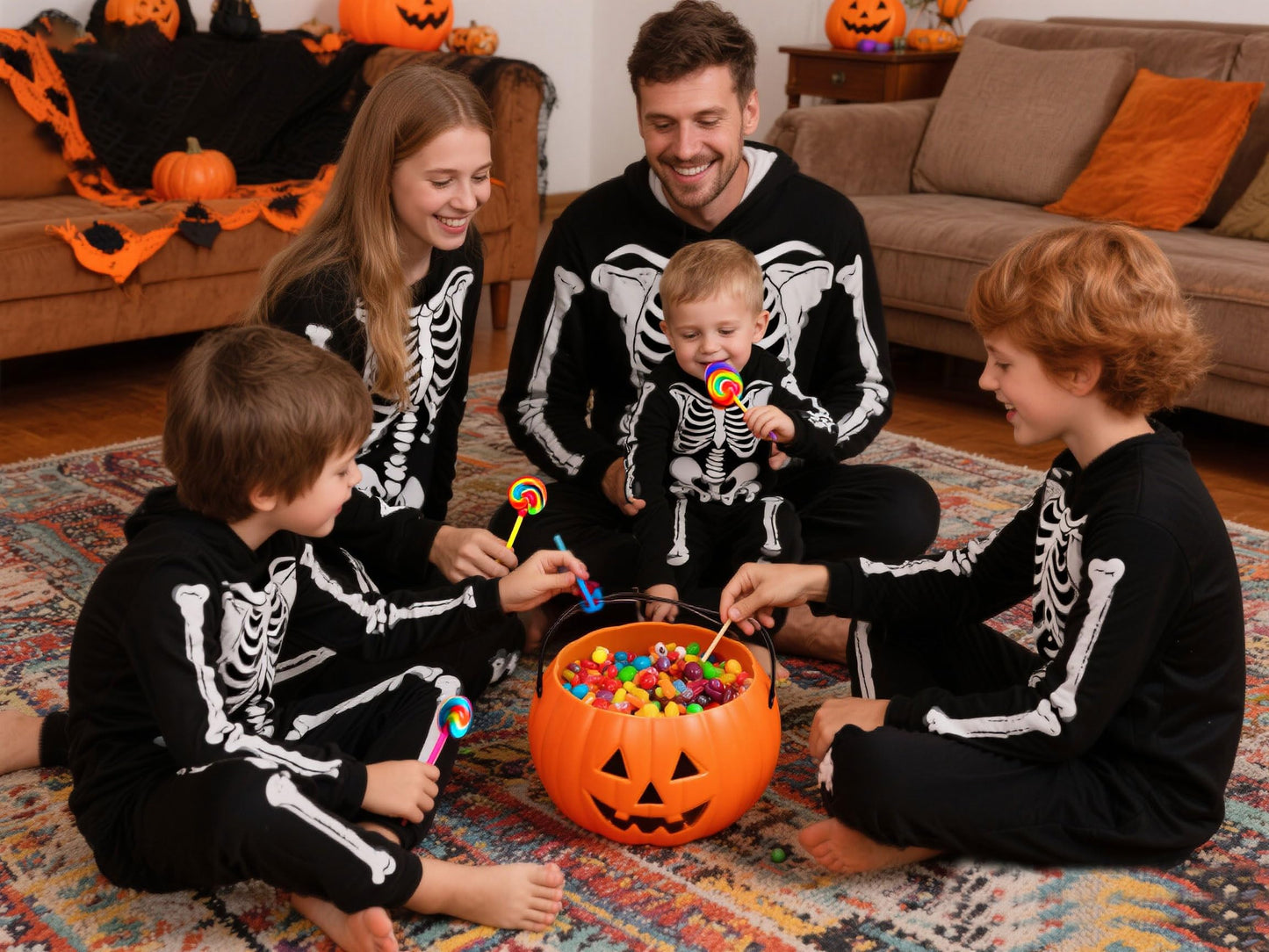 URMAGIC Family Matching Pyjamas Halloween Skeleton Costume Long Sleeve Hooded One Piece Jumpsuit Sleepwear Nightwear Pajamas Pjs for Men Women Children Boys Girls
