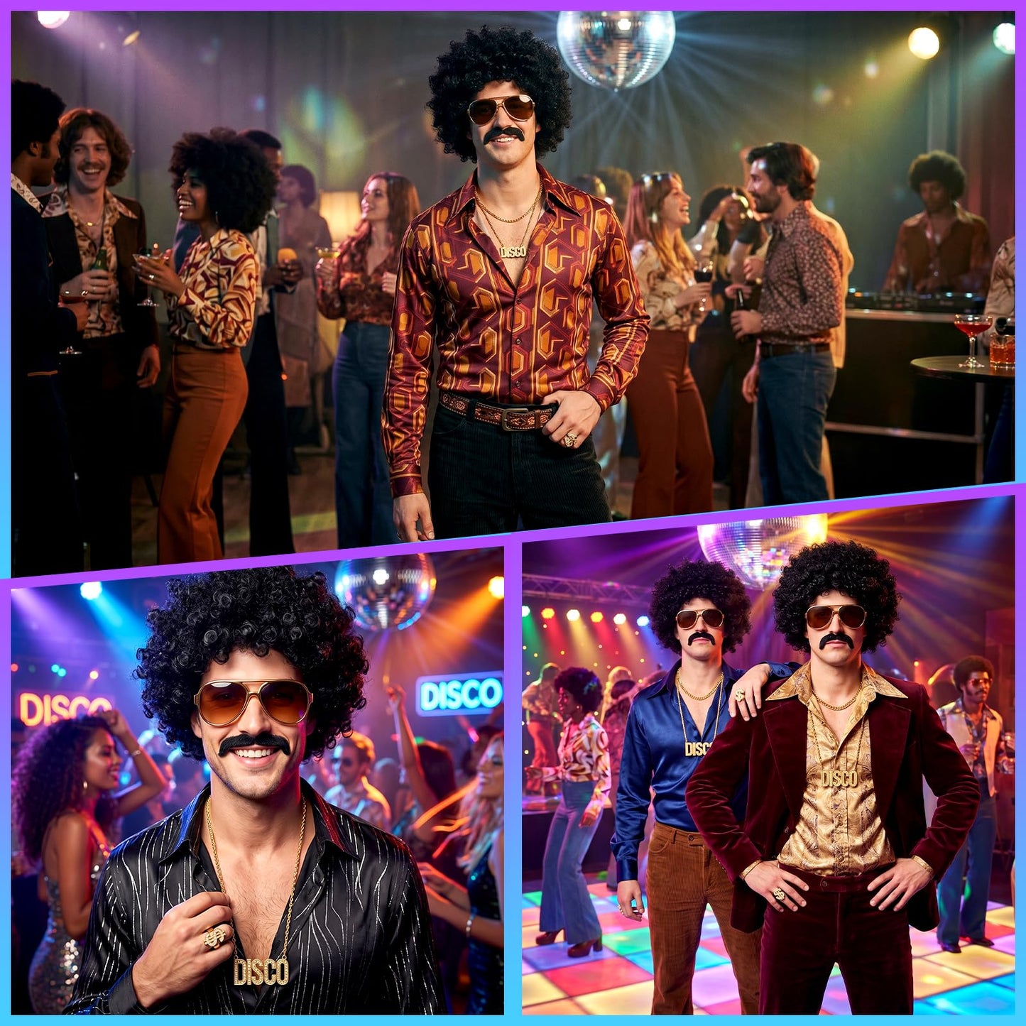 Disco Hippie Costume Set for Men Women - Funky Afro Wig - Hippie (image 6)