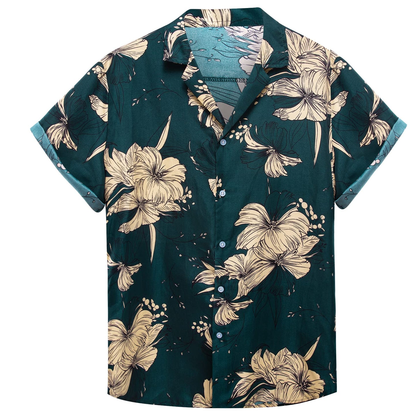 Mens Hawaiian Shirts Short Sleeve Summer Funky Floral Cuba-Neck
