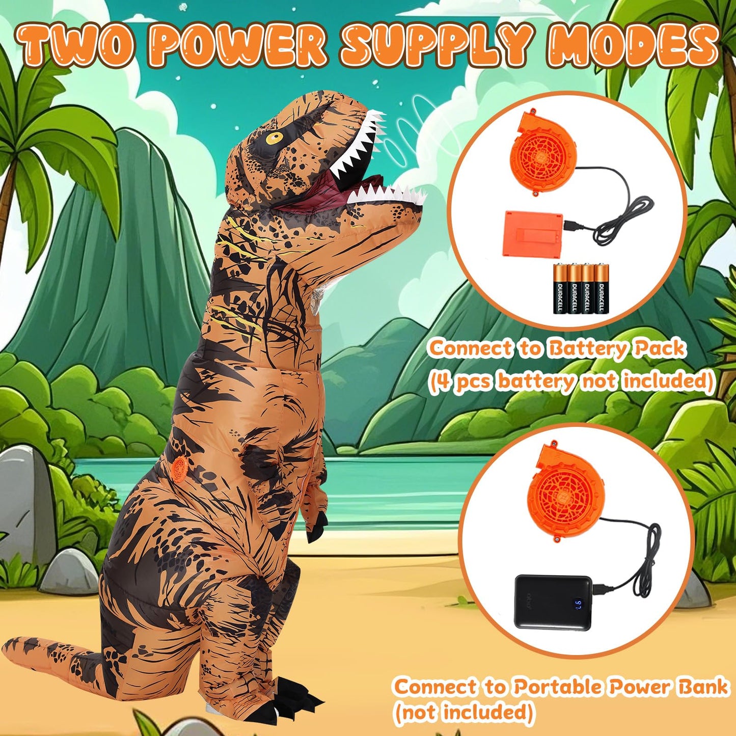 Poptrend Inflatable Dinosaur Costume for Adult Kids, T-Rex Dinosaur Funny Halloween Costume for Party Cosplay Fancy Dress Men Women Party (Teenagers)