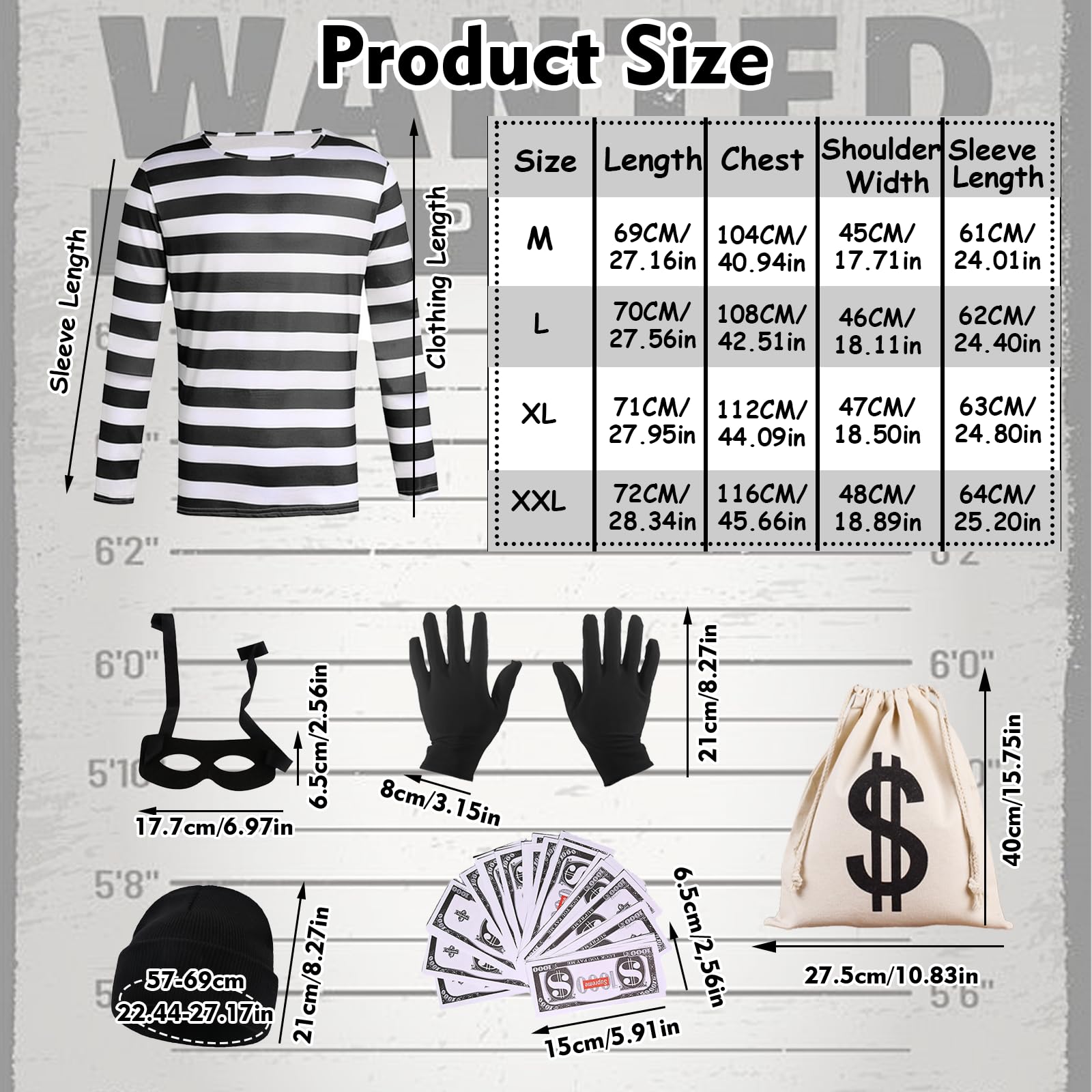 Adults Burglar Costume - Robber Fancy Dress Costume Set - Adult (image 2)