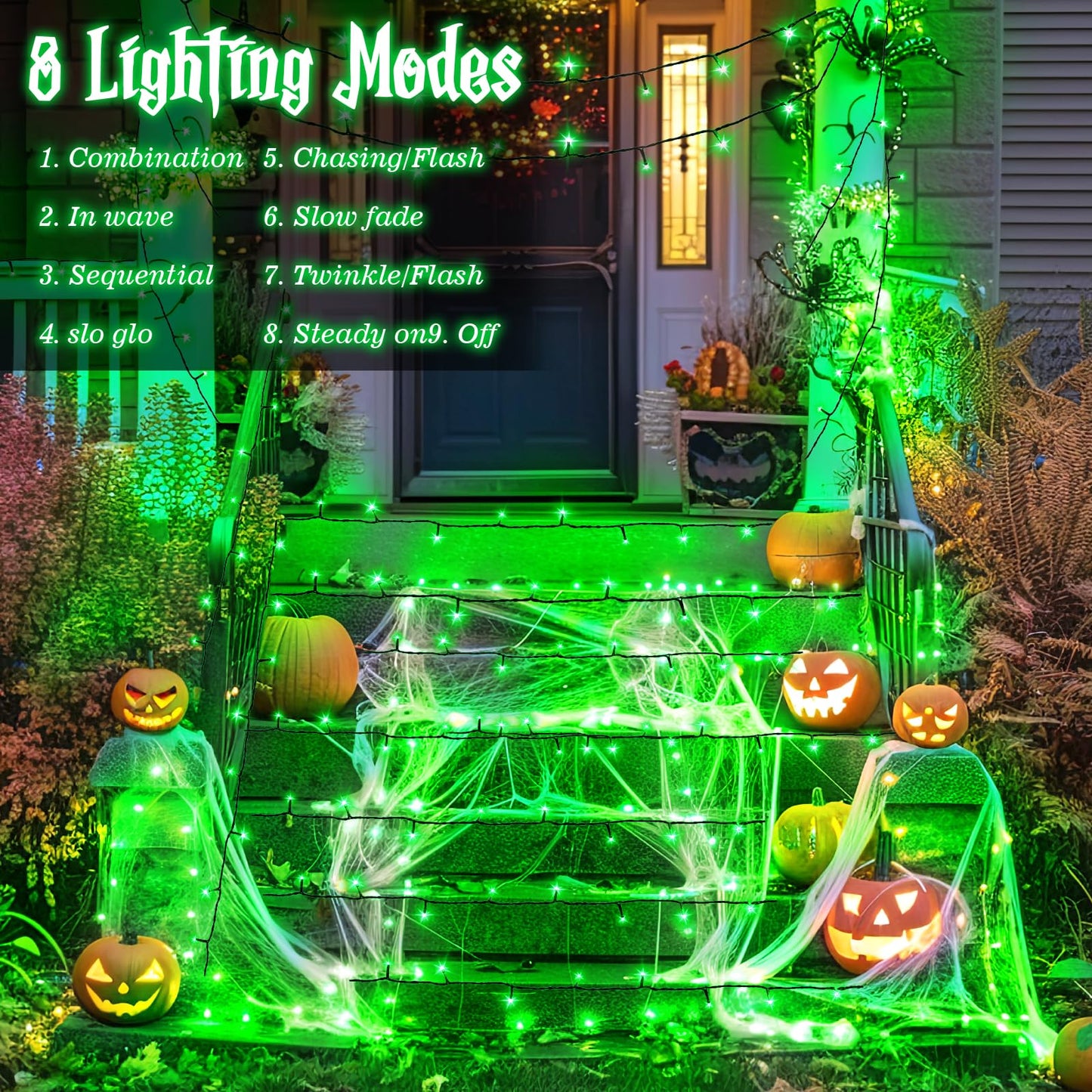 FFZZKJ Halloween Lights Outdoor 8 Modes Total 100 LED with Timer Waterproof 16.4Ft*2, 50LED*2 Fairy Lights Battery Operated for Halloween Decorations, Green
