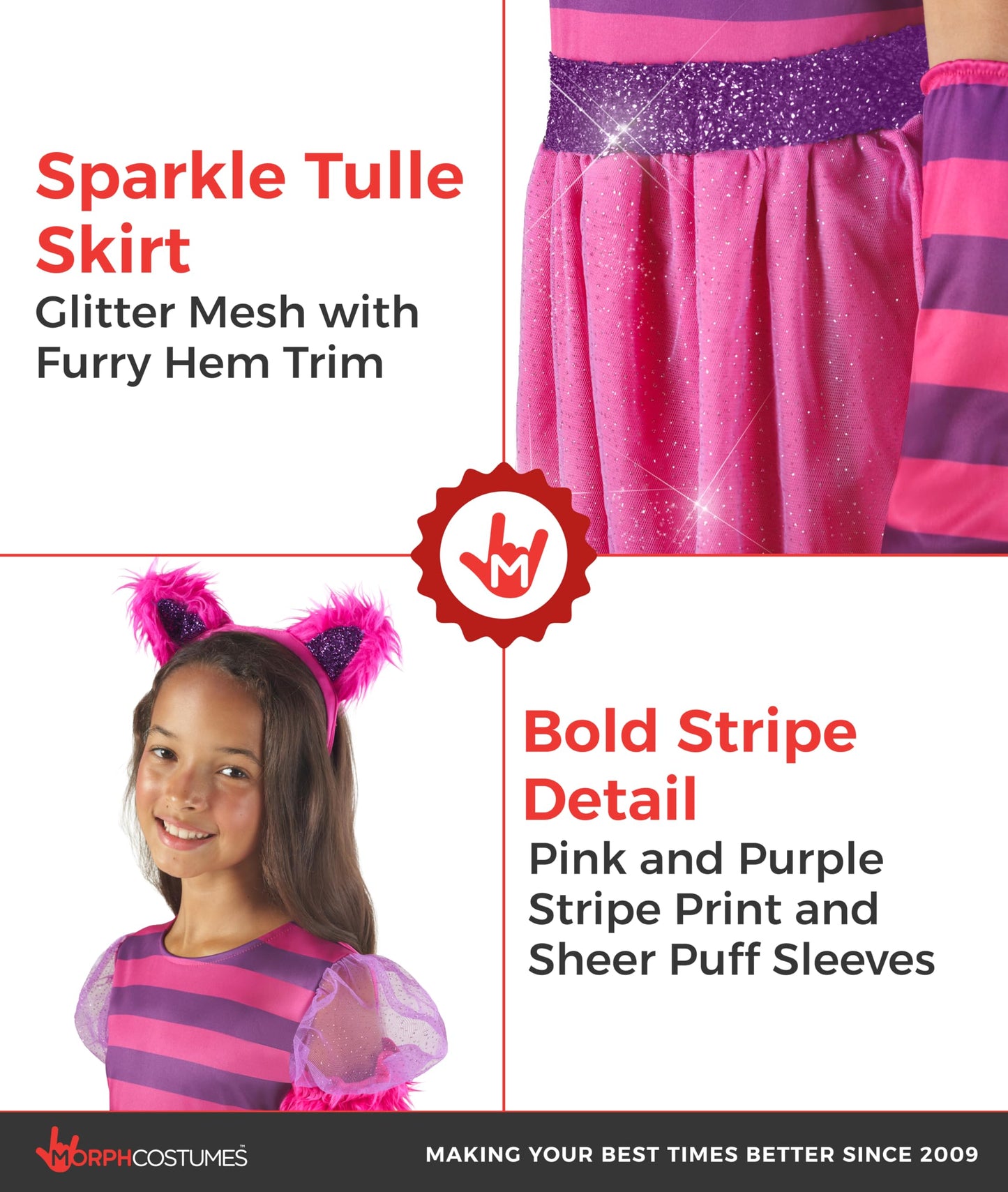 Morph Striped Cat Costume, Kids Cat Costume, Girls Cats Costumes, Striped Cats Costumes, World Book Day Costumes for Kids, 7-9 Years