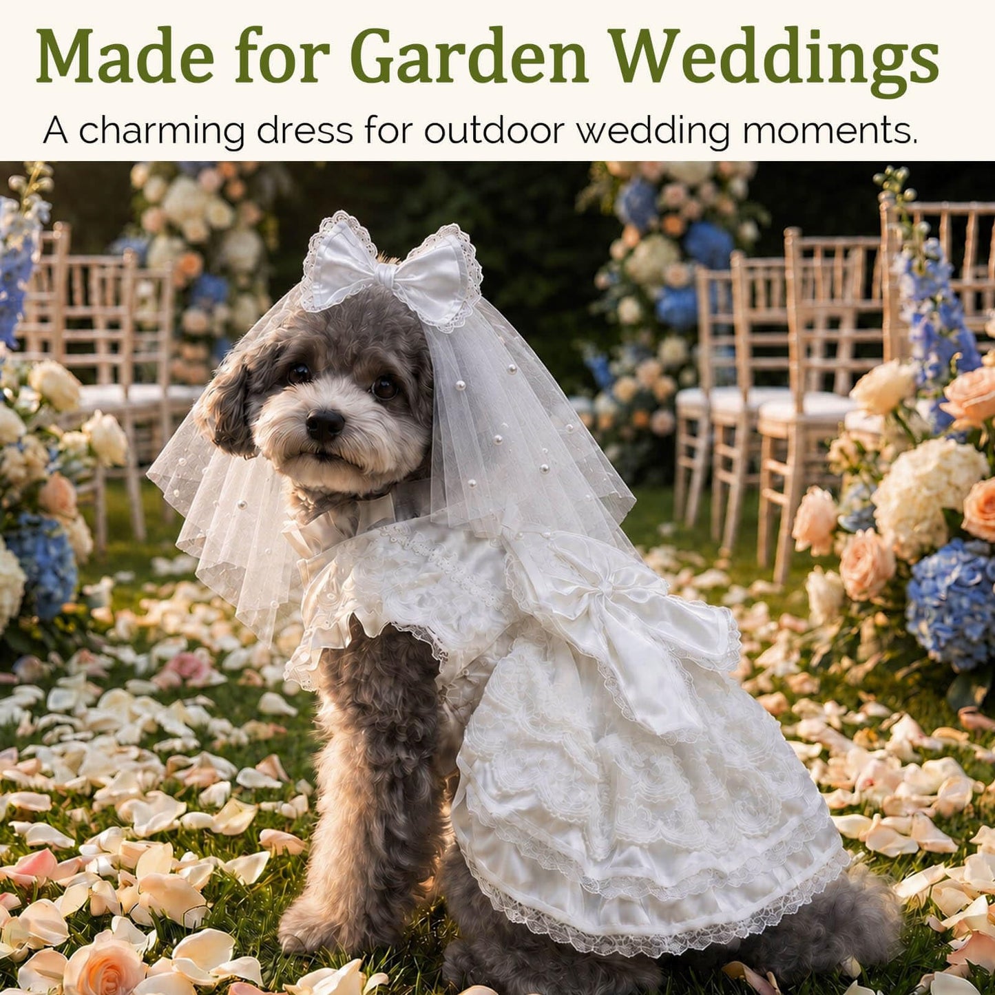 Dog Wedding Dress with Veil - Princess Lace Dog Dress with Bow