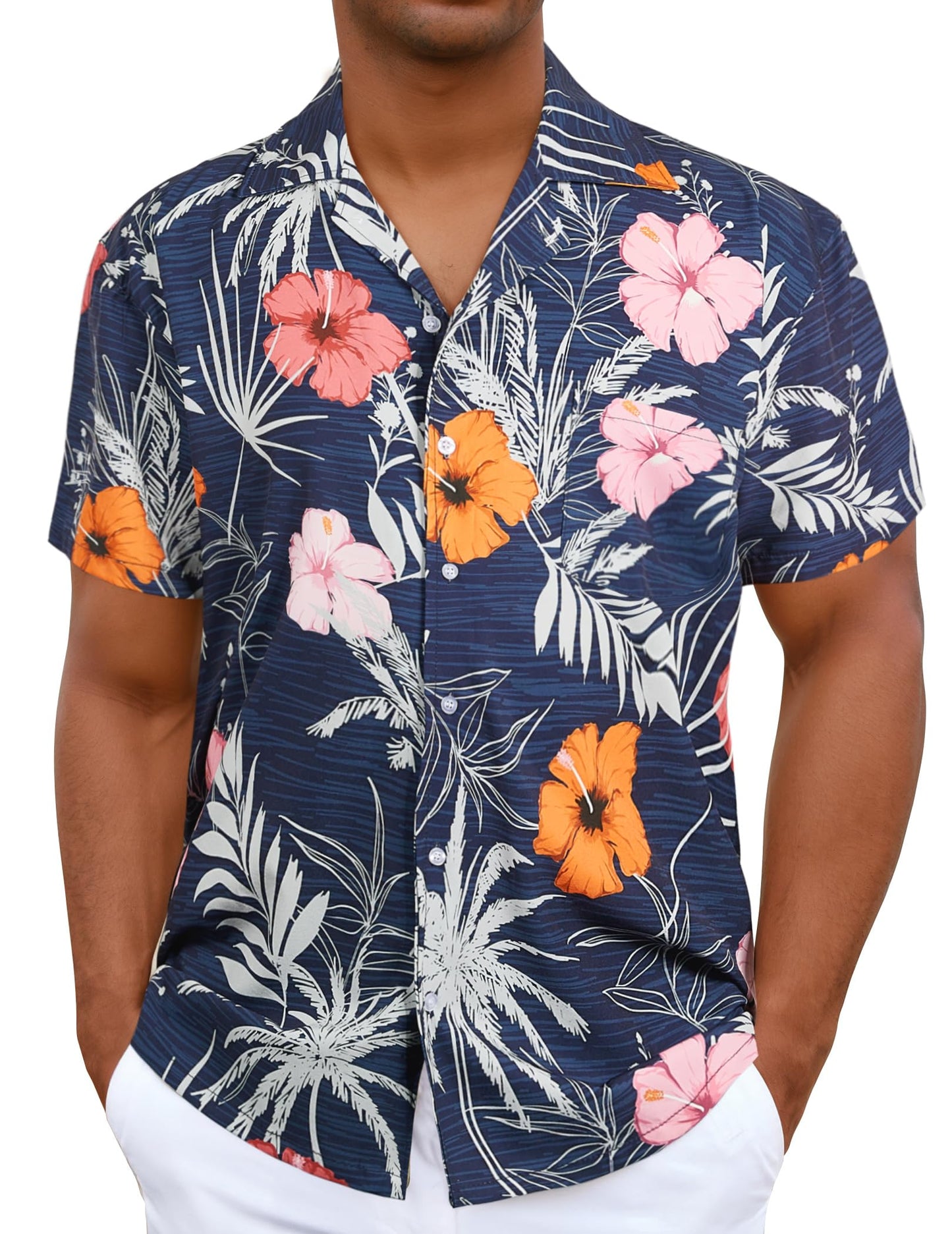 Hawaiian Shirt - Mens Short Sleeve Floral Classic Print Casual