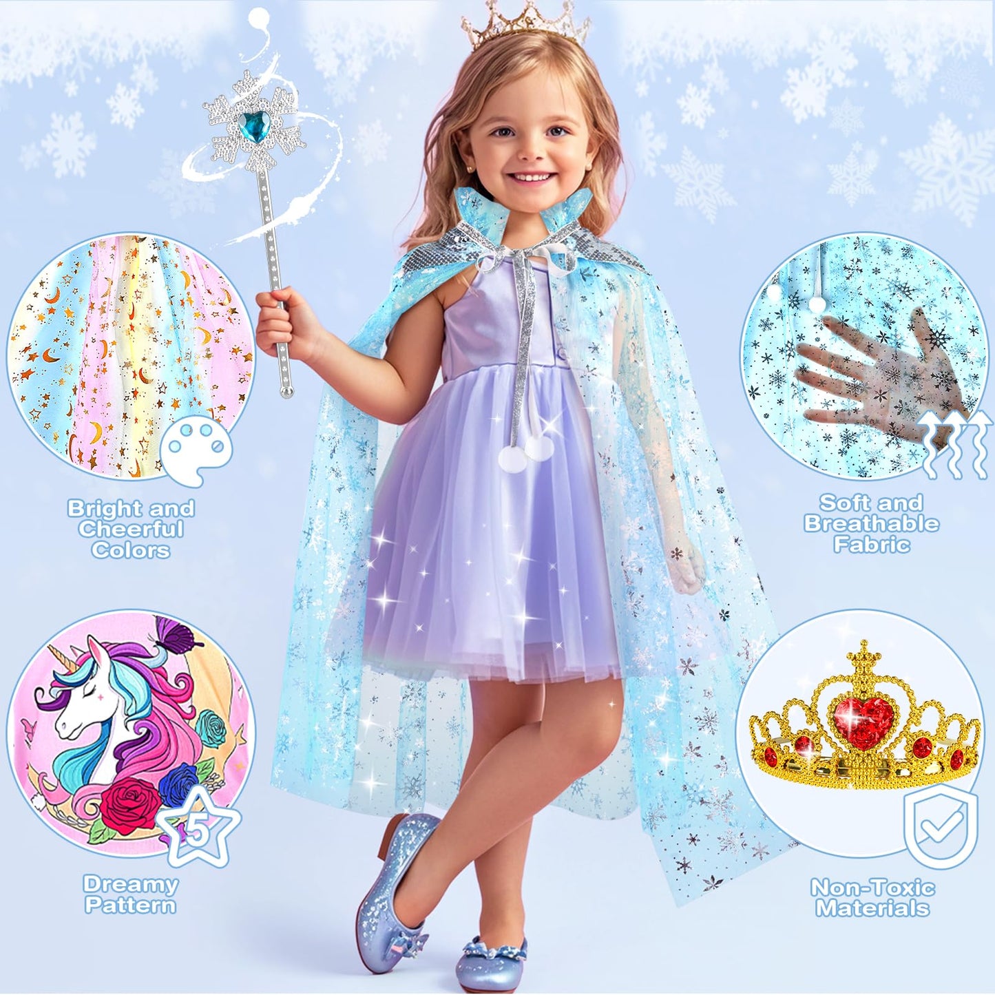 Dreamon Princess Costumes for Girls 5 Sets Princess Dress Up for Kids Fancy Dress Toddler Clothes for 3 4 5 6 Years Old Girls Christmas Birthday Carnival Gifts